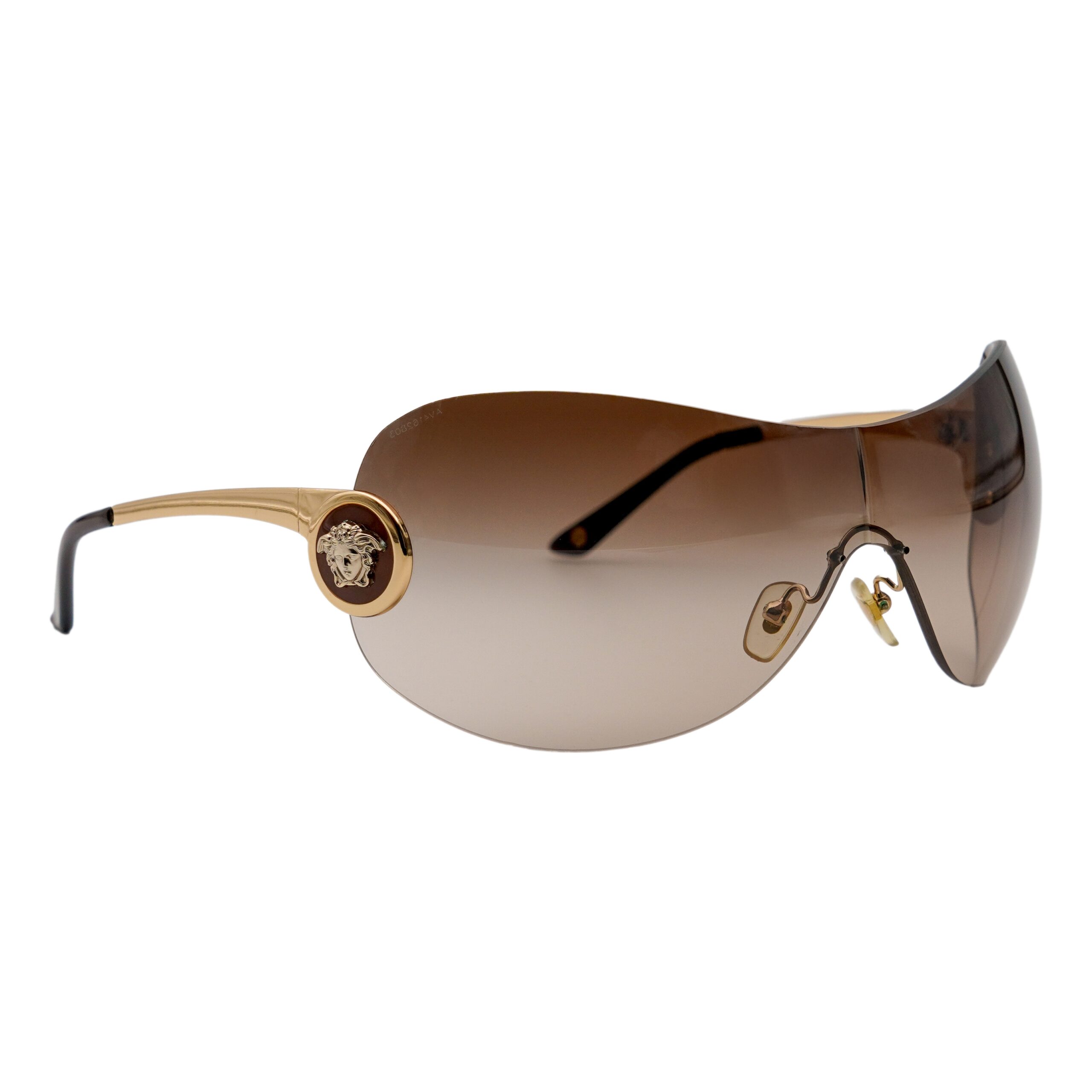 Vintage Versace MOD 2113 Medusa Gold Mask Shield Sunglasses