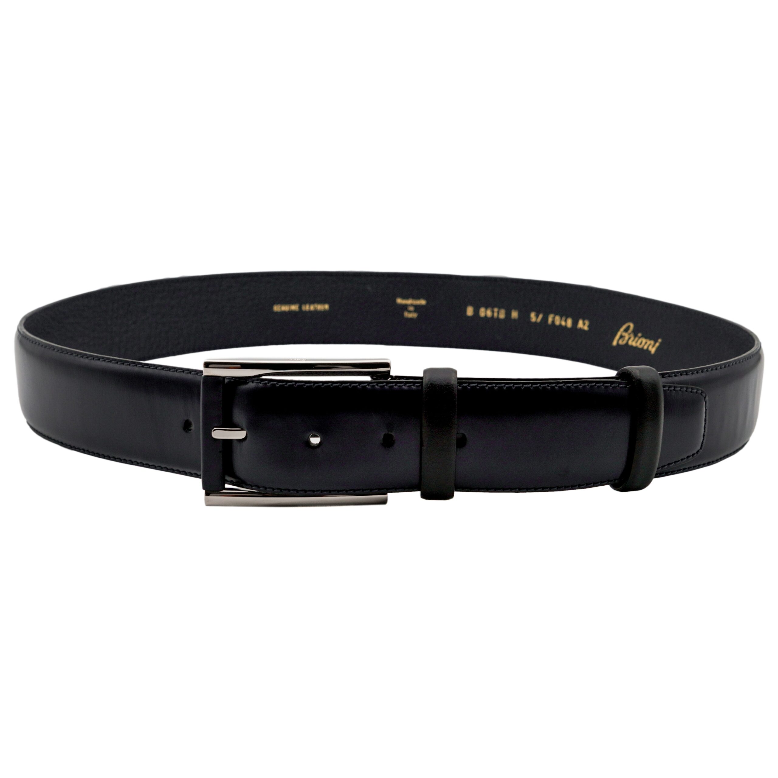 Brioni Men's Navy Blue Calf Leather Handmade Formal Belt