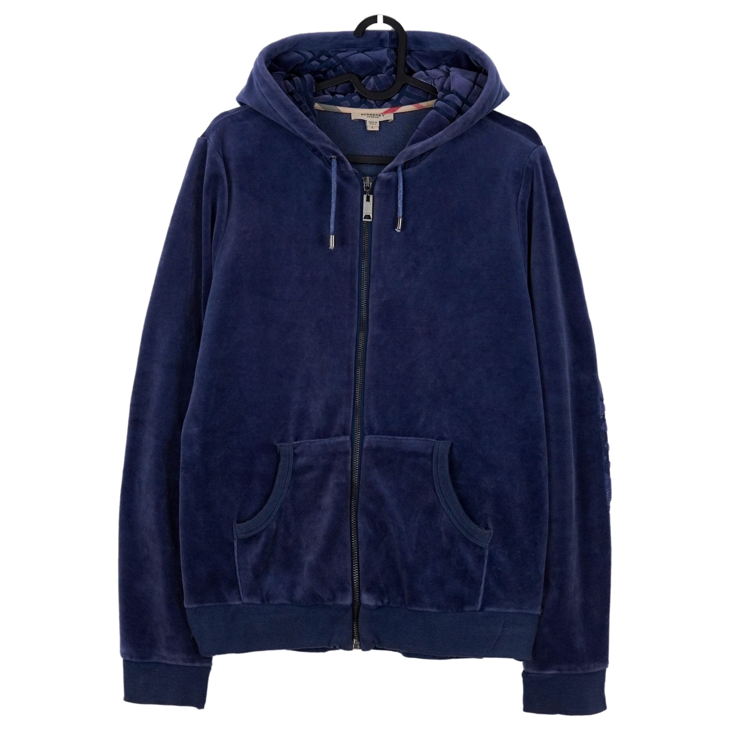 Burberry Claredon Navy Blue Velour Zip Sweatshirt Hoodie