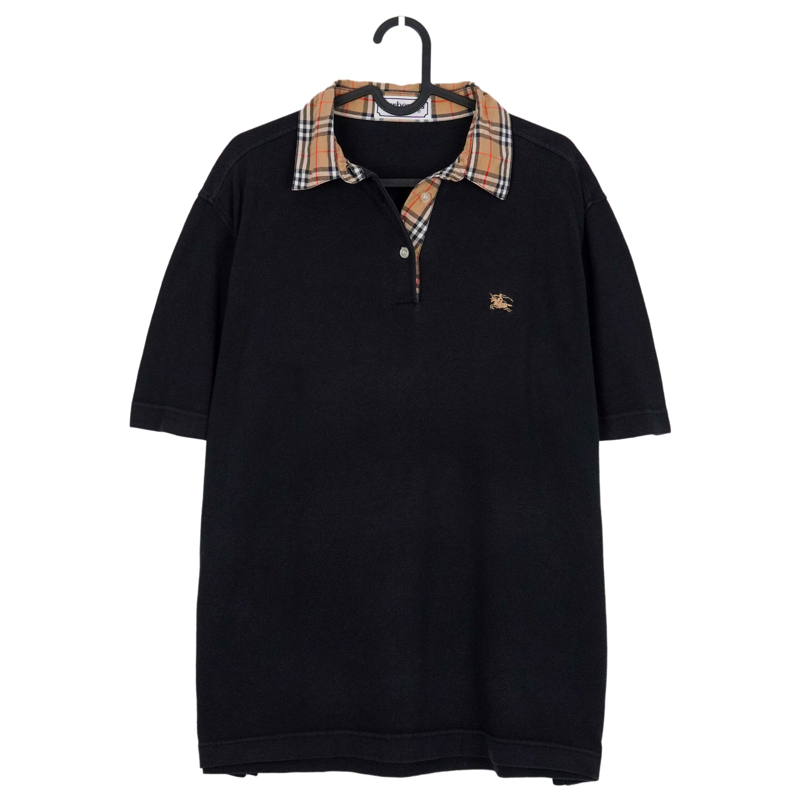 Vintage Burberry Check Collar Equestrian Logo Polo Shirt