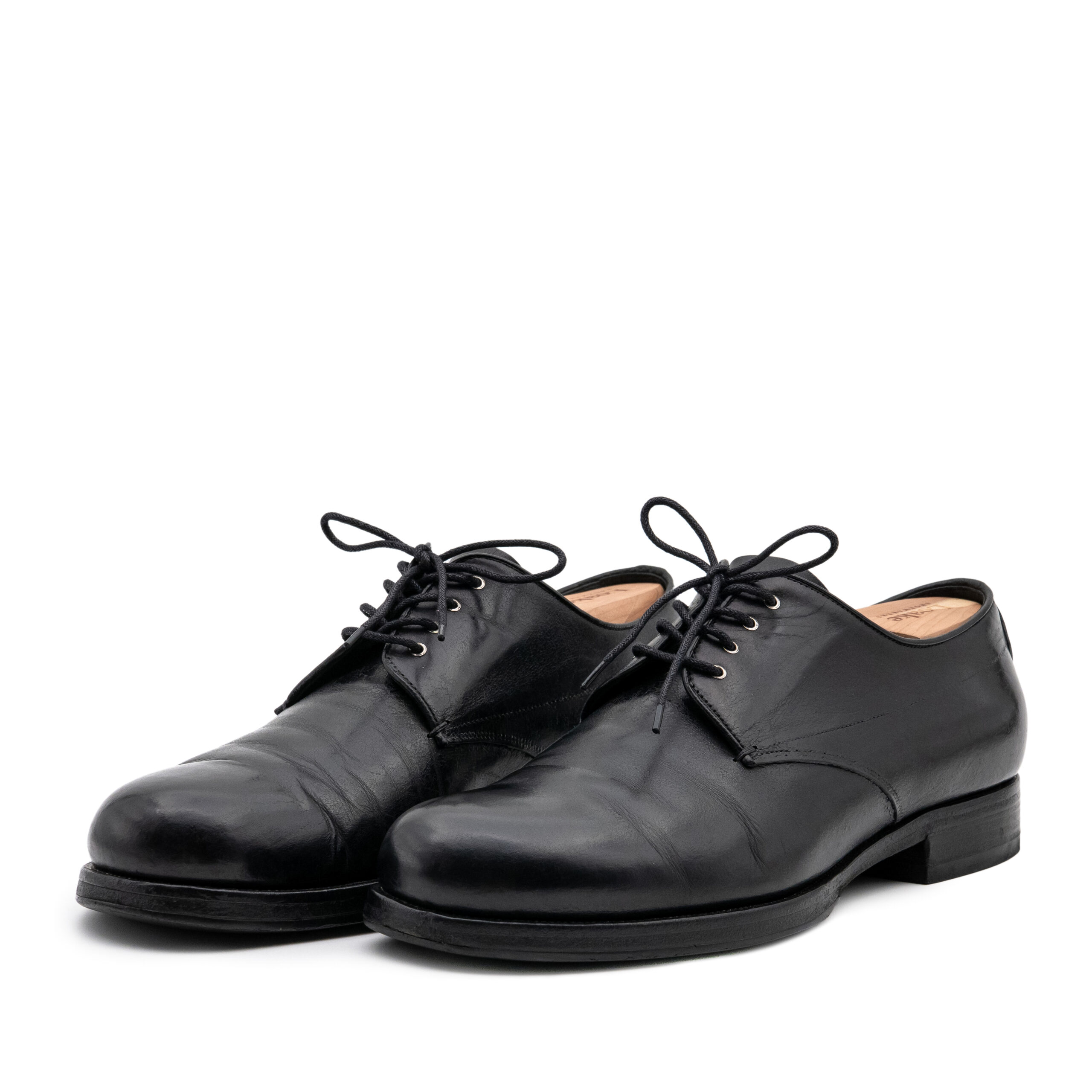 Vintage Prada Men’s Black Calf Smooth Leather Derby Shoes