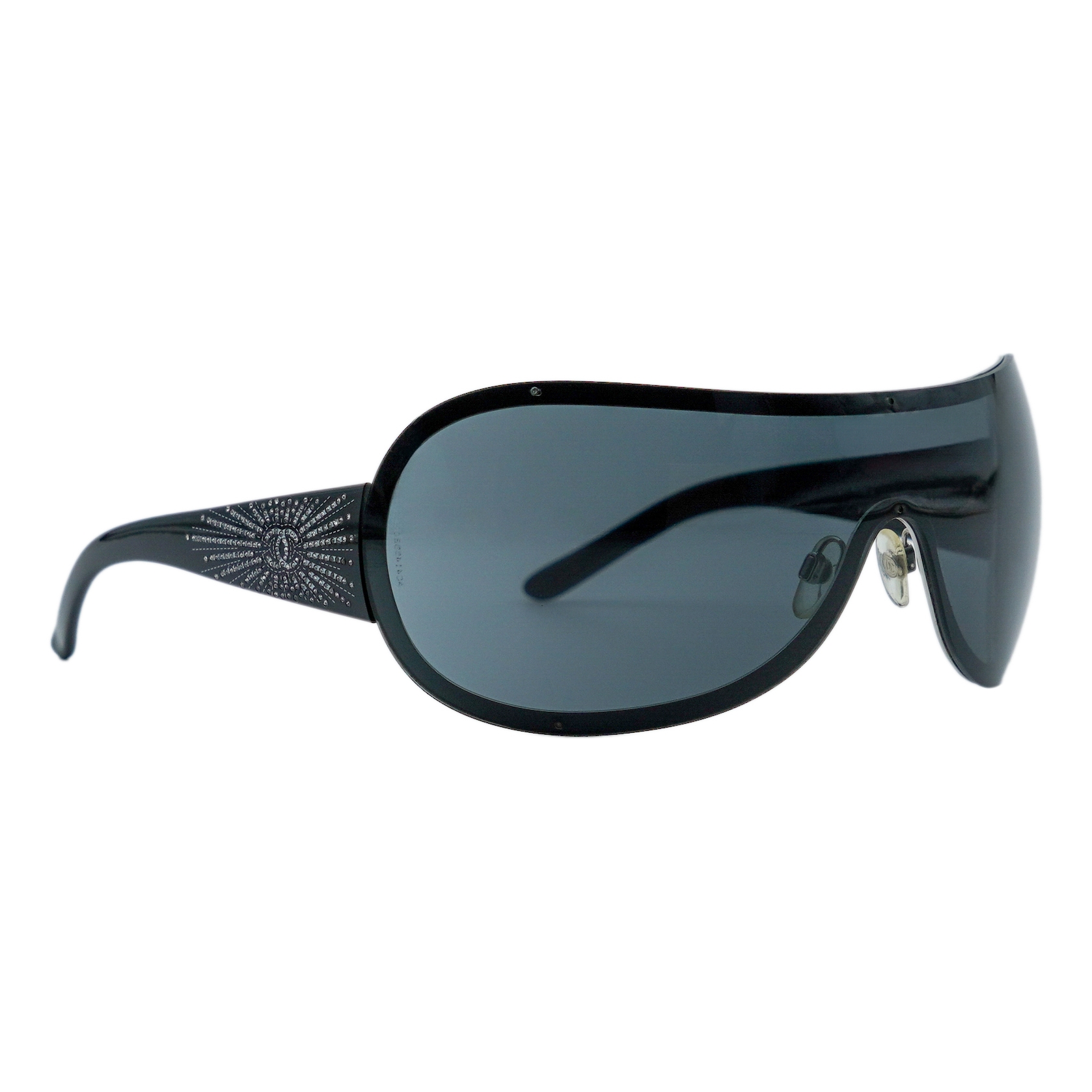 Chanel 4148 Black Shield Mask Crystal CC Logo Sunglasses