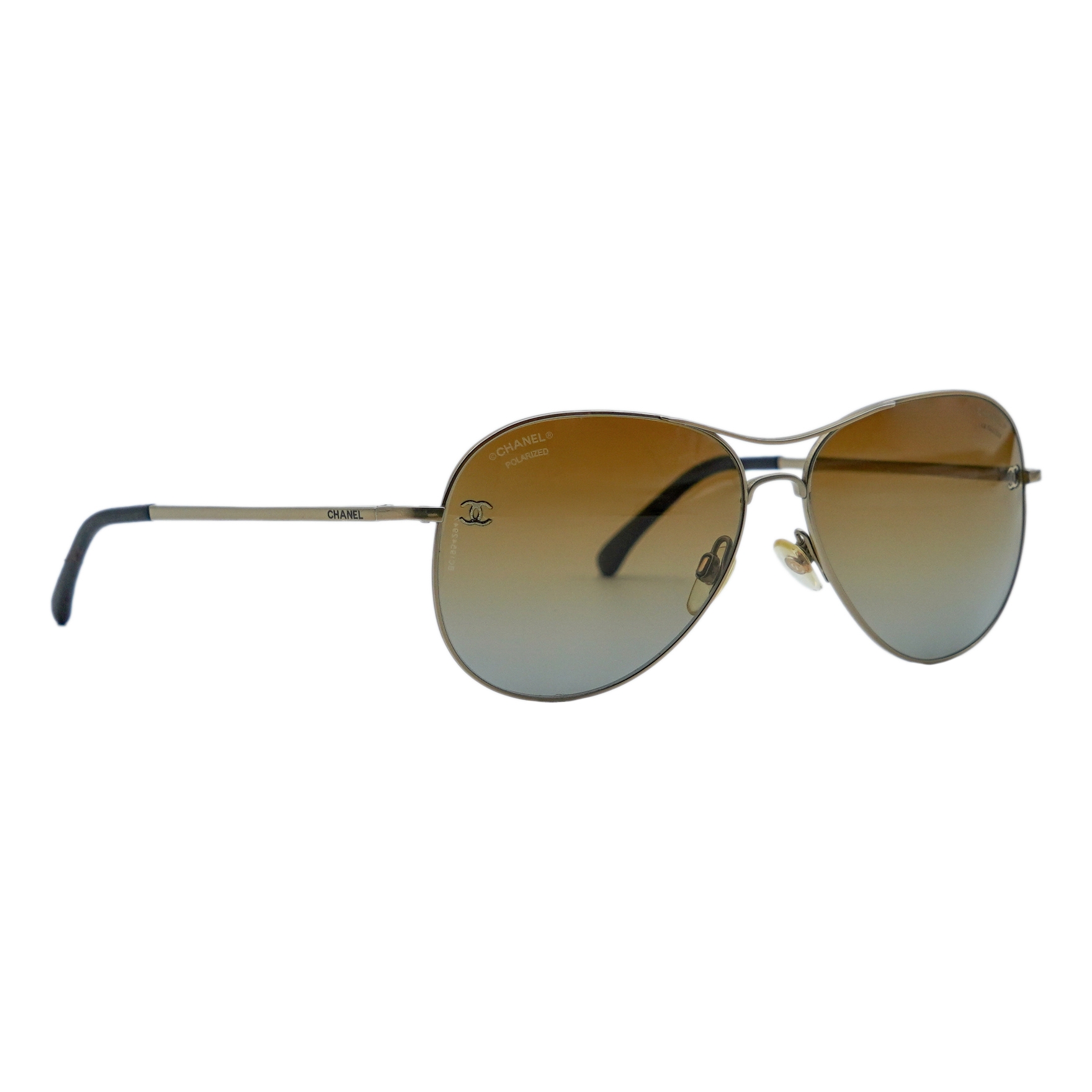 Chanel CC Logo Gold Metal Frame Gradient Aviator Sunglasses