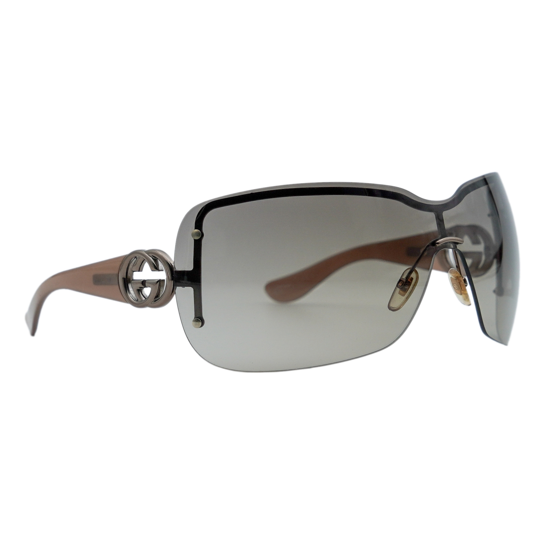 Vintage Gucci GG 2797 Brown Shield Mask Logo Sunglasses