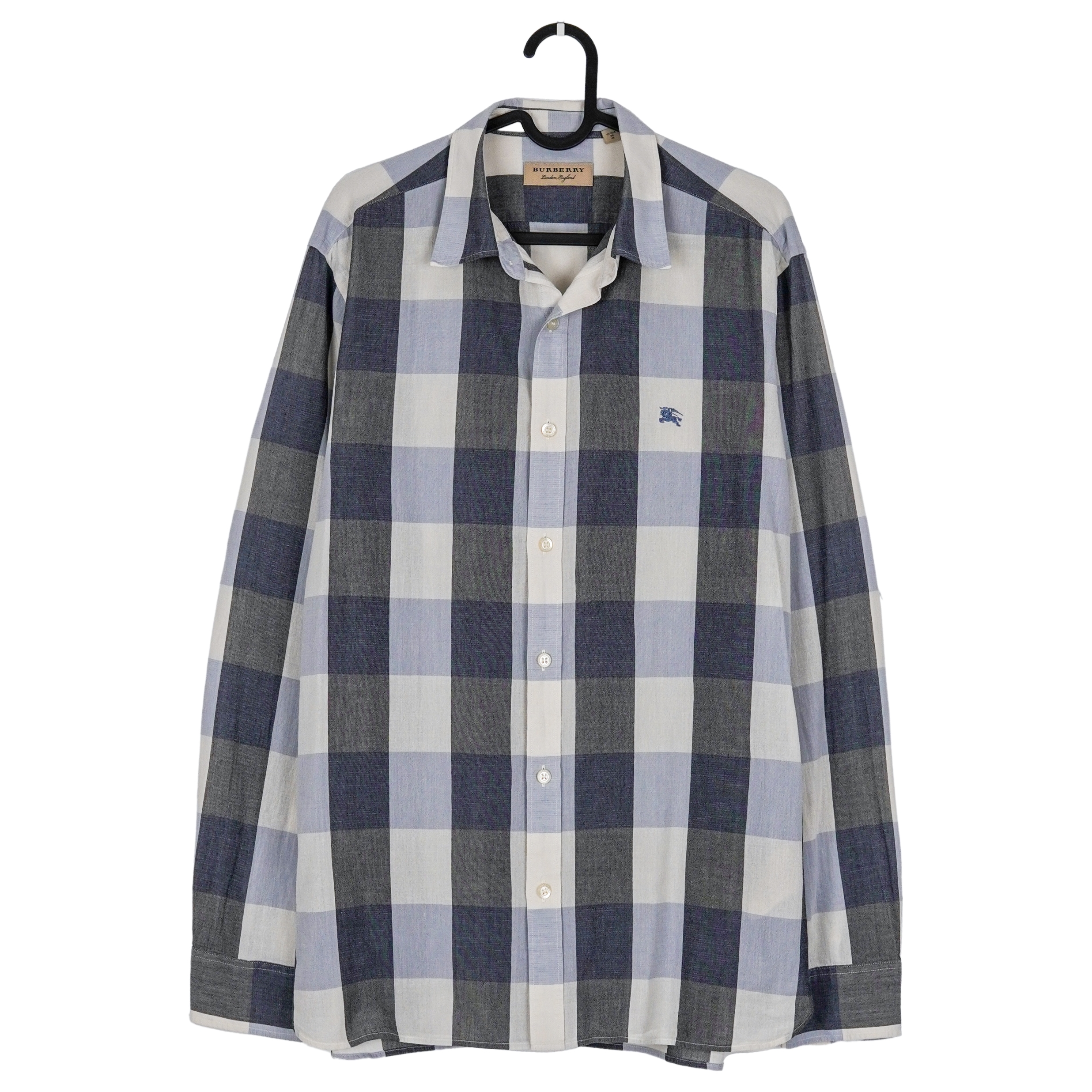 Burberry London Blue Check Pattern Equestrian Logo Shirt