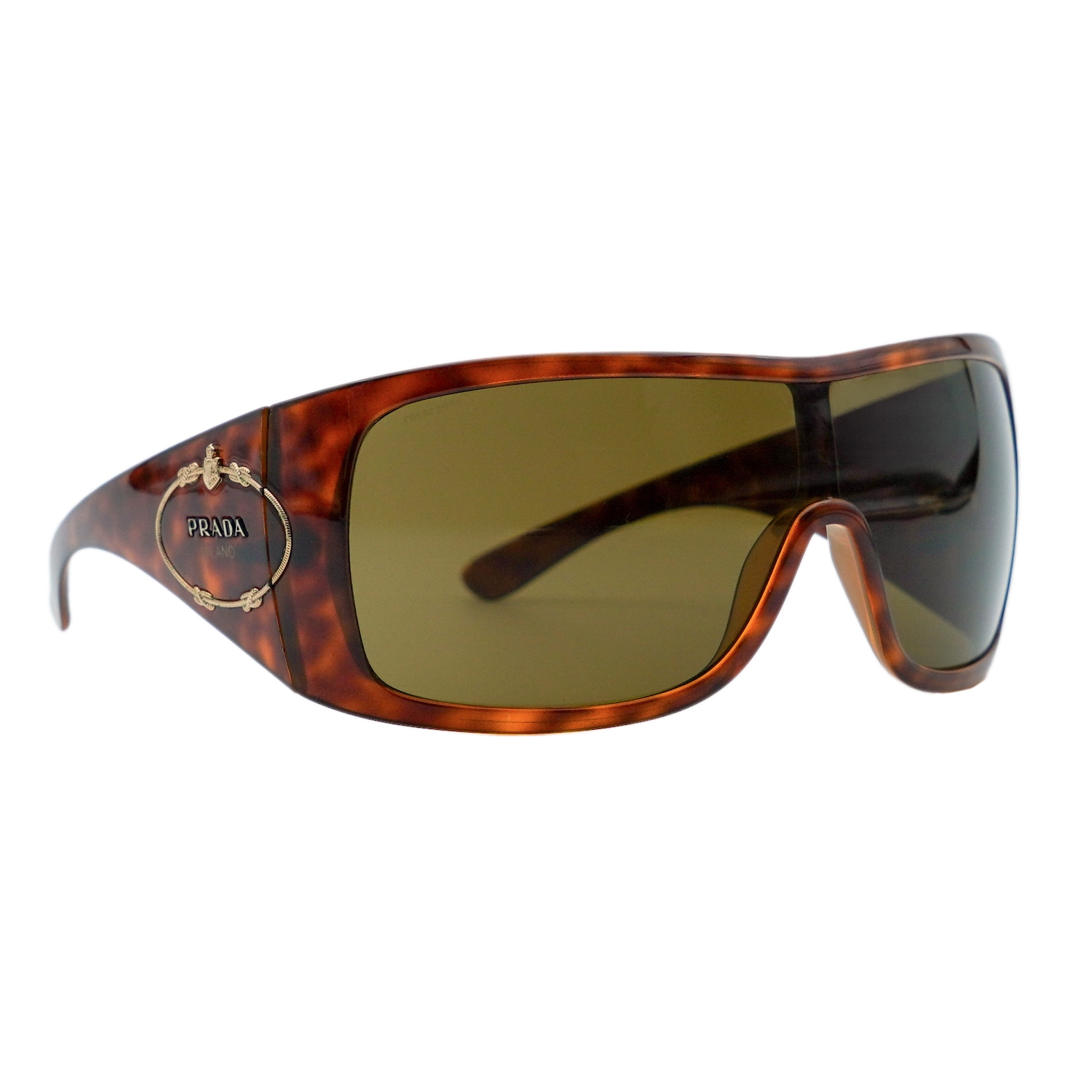 Prada SPR 04H Brown Tortoiseshell Shield Logo Sunglasses
