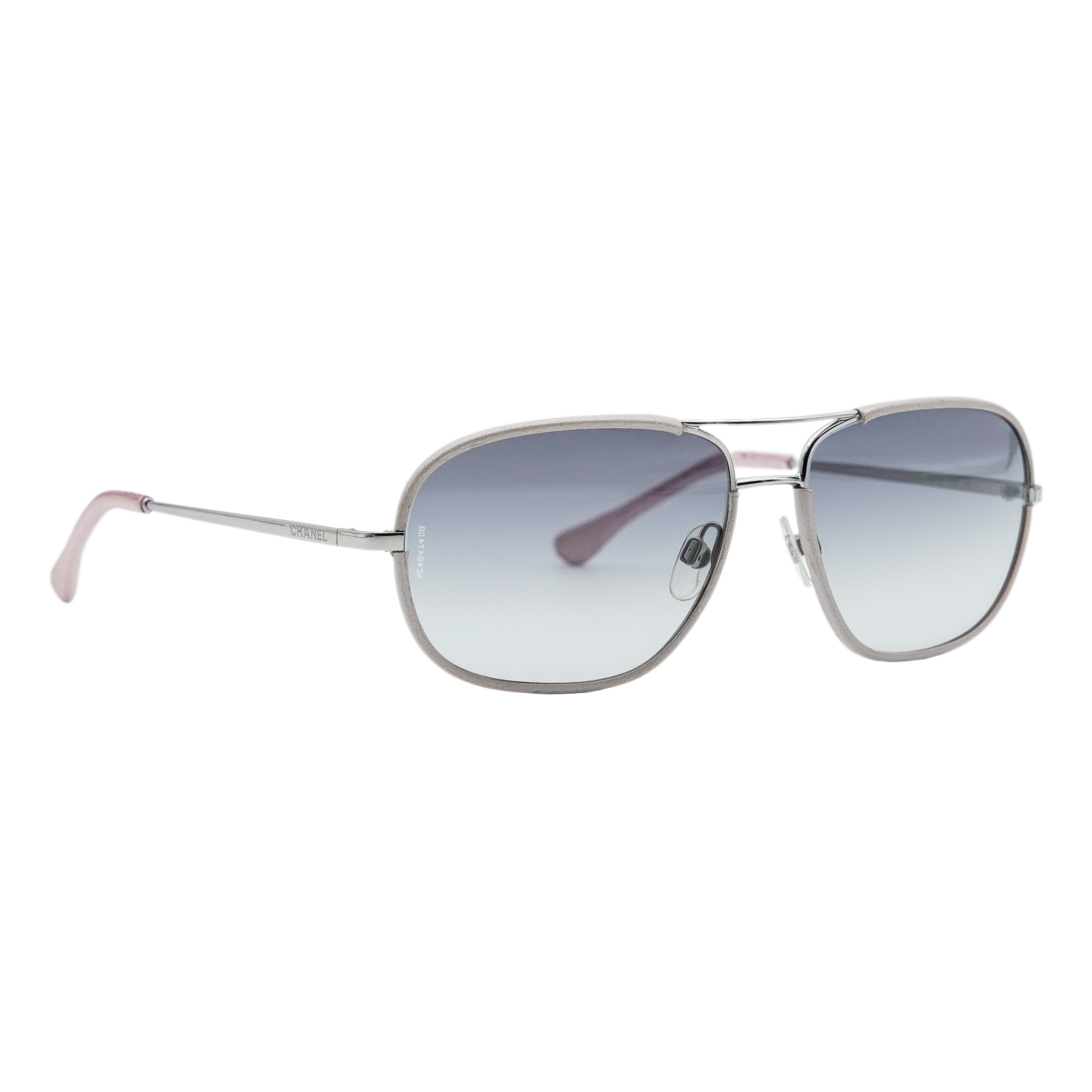 Chanel 4162 Pink Leather Gradient Aviator Logo Sunglasses