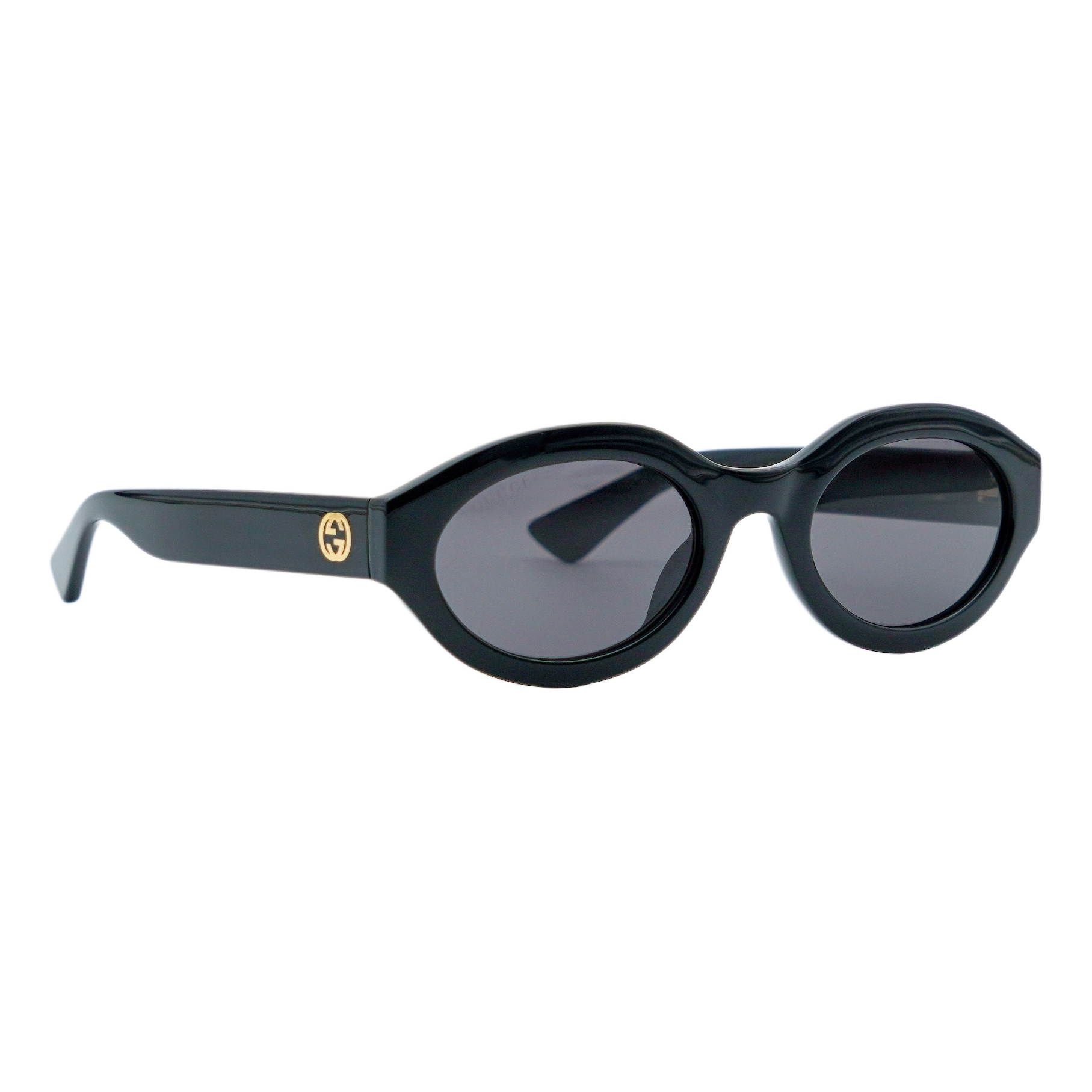 Iconic Gucci GG 1579S Black Oval Gray Lens Logo Sunglasses