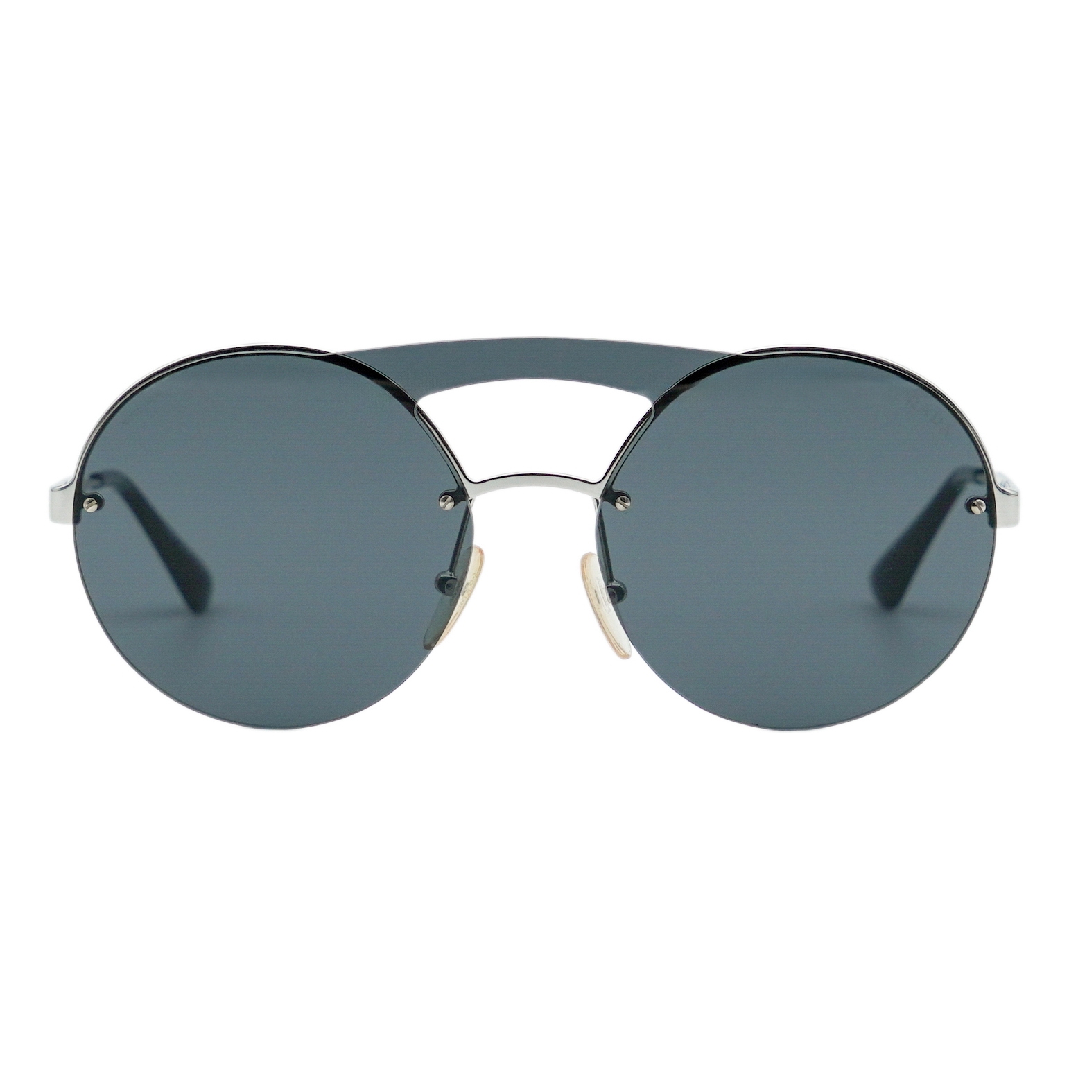 Prada SPR 65T Round Double Bridge Silver Logo Sunglasses — photo 2