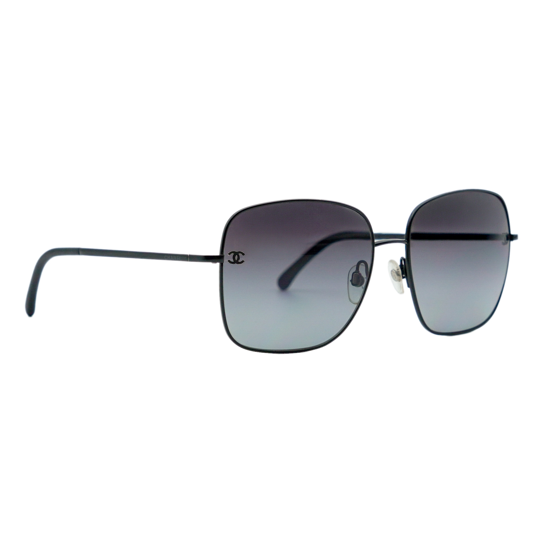 Chanel Matte Black Square Gradient CC Logo Metal Sunglasses