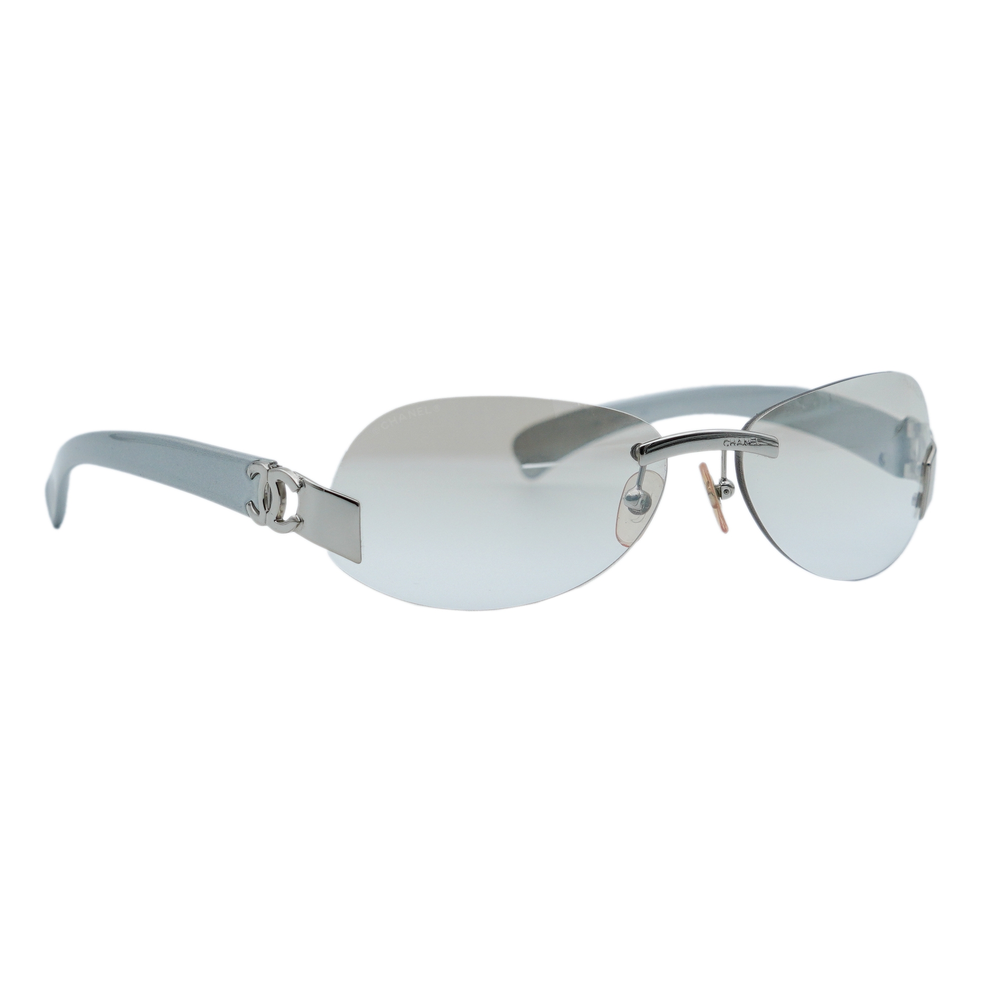 Chanel 4037 Light Blue Rimless Metal CC Logo Sunglasses