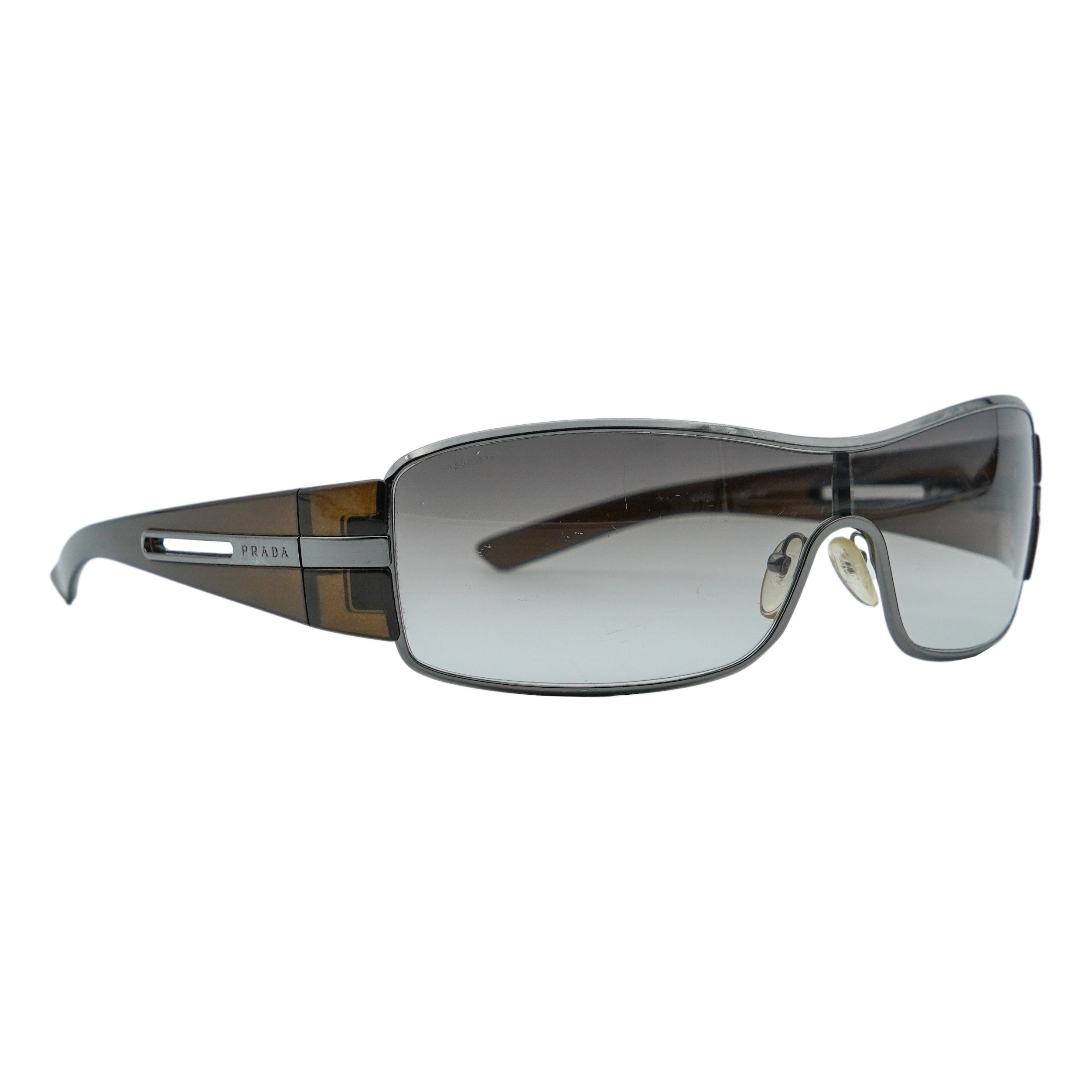 Vintage Prada SPR 56H Brown Shield Metal Logo Sunglasses