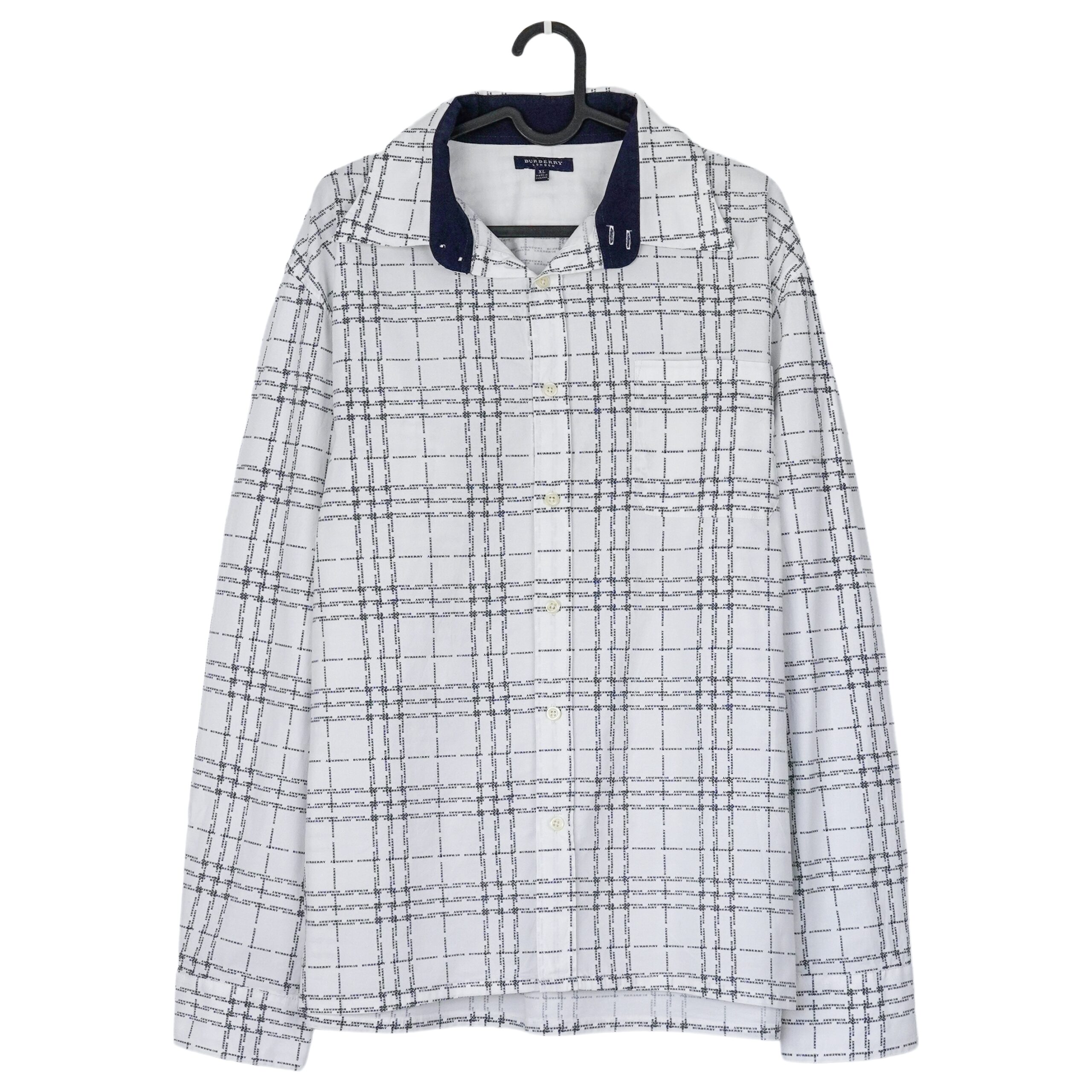 Burberry London White Grid Monogram Logo Longsleeve Shirt