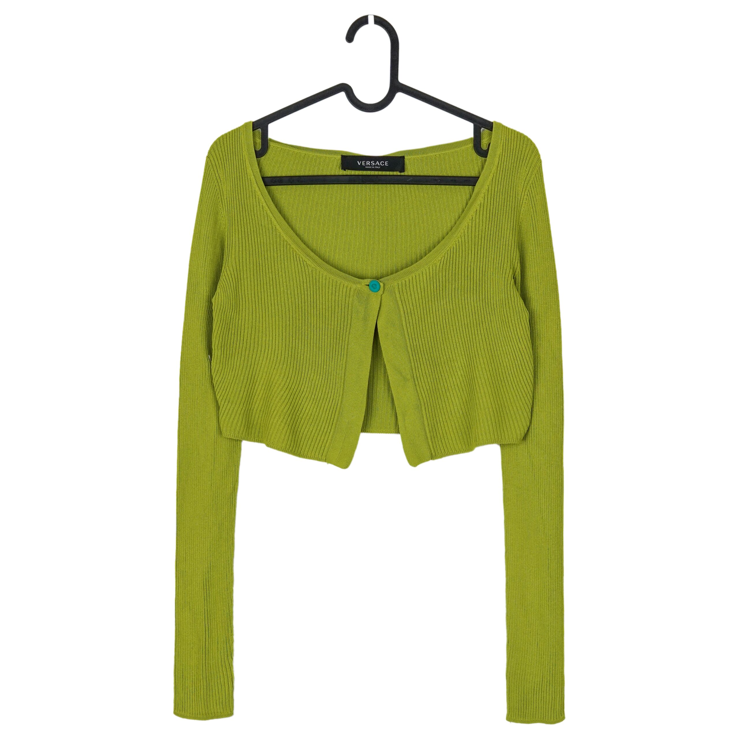 Versace Lime Green Medusa Logo Longsleeve Cropped Top Shirt