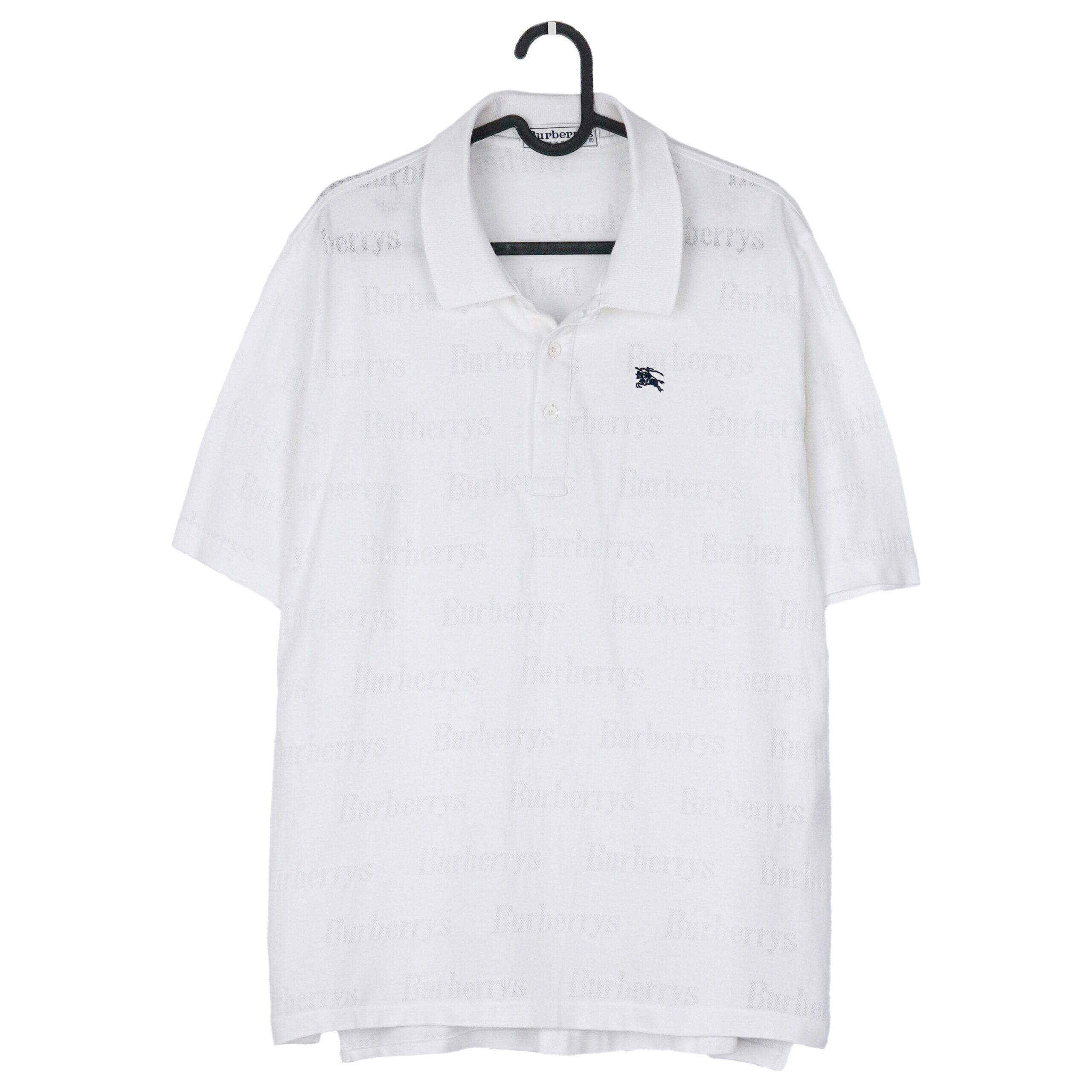 Vintage Burberrys White Monogram Blue Logo Polo Shirt