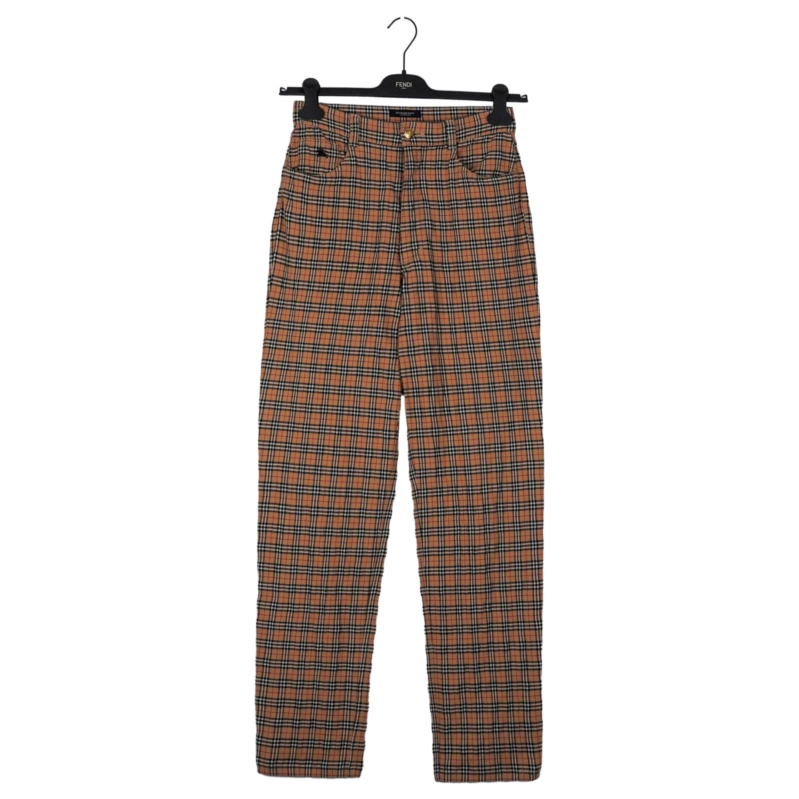 Burberry London Brown Nova Check Plaid Logo Trousers Pants