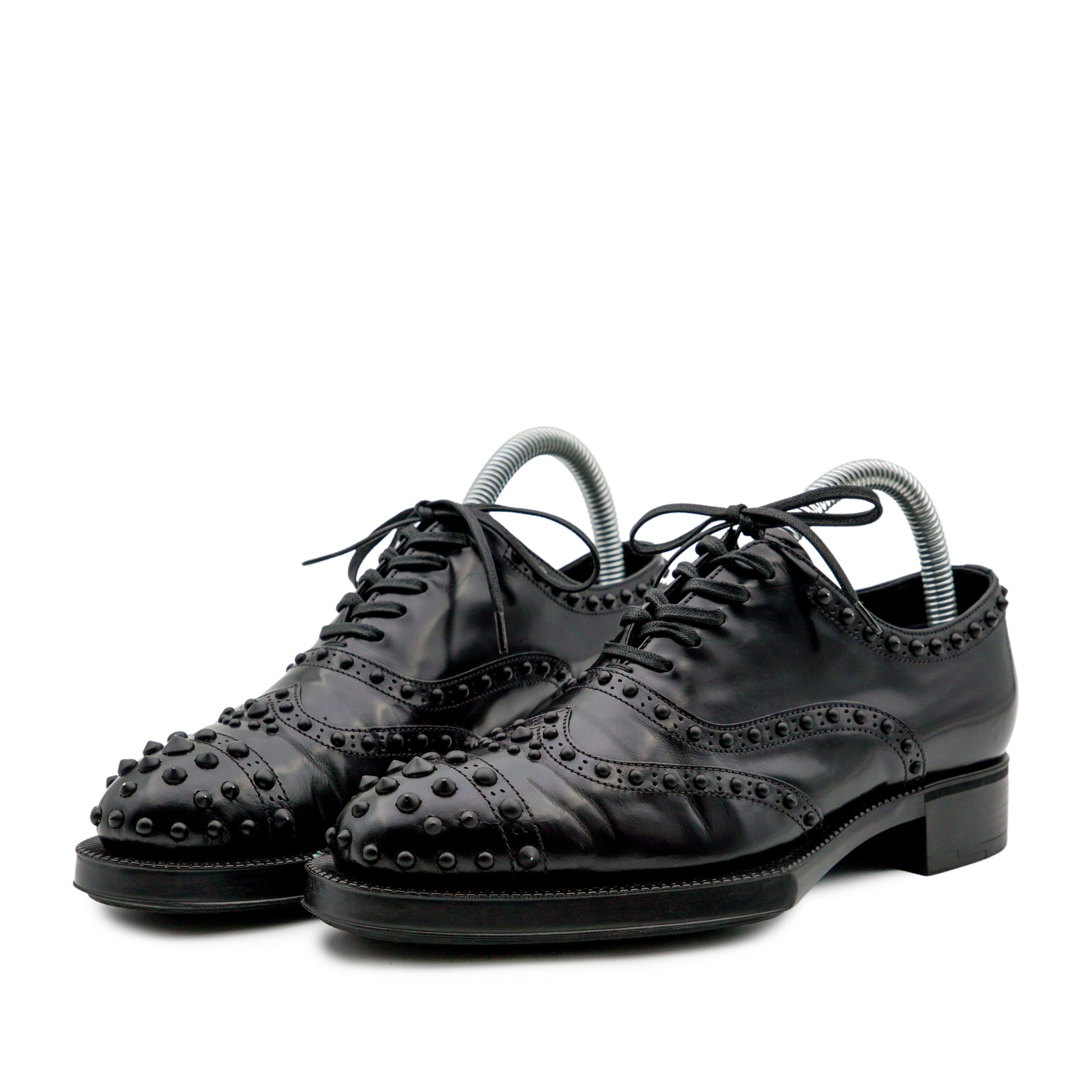 Iconic Prada Women's Studded Leather Brogue Dress Shoes