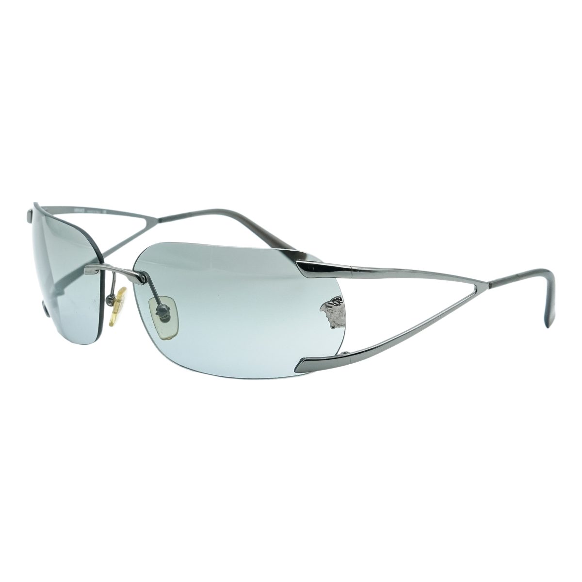 Vintage Versace Medusa Logo Silver Frame Rimless Sunglasses