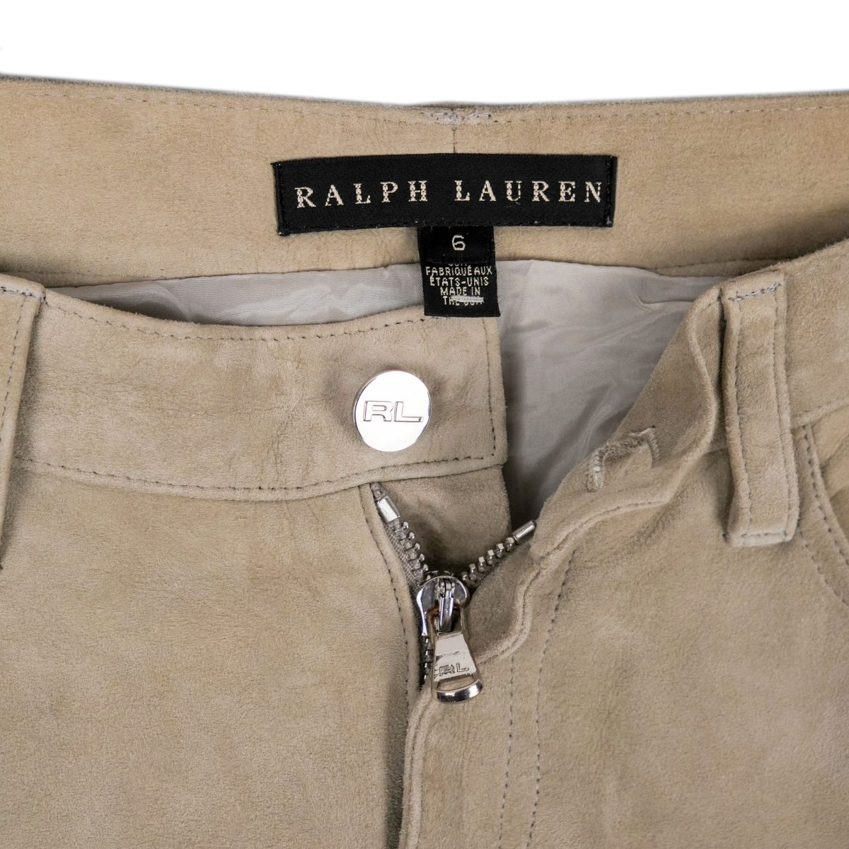 Polo Ralph Lauren Women's Beige Suede Leather Trousers Pants — photo 5