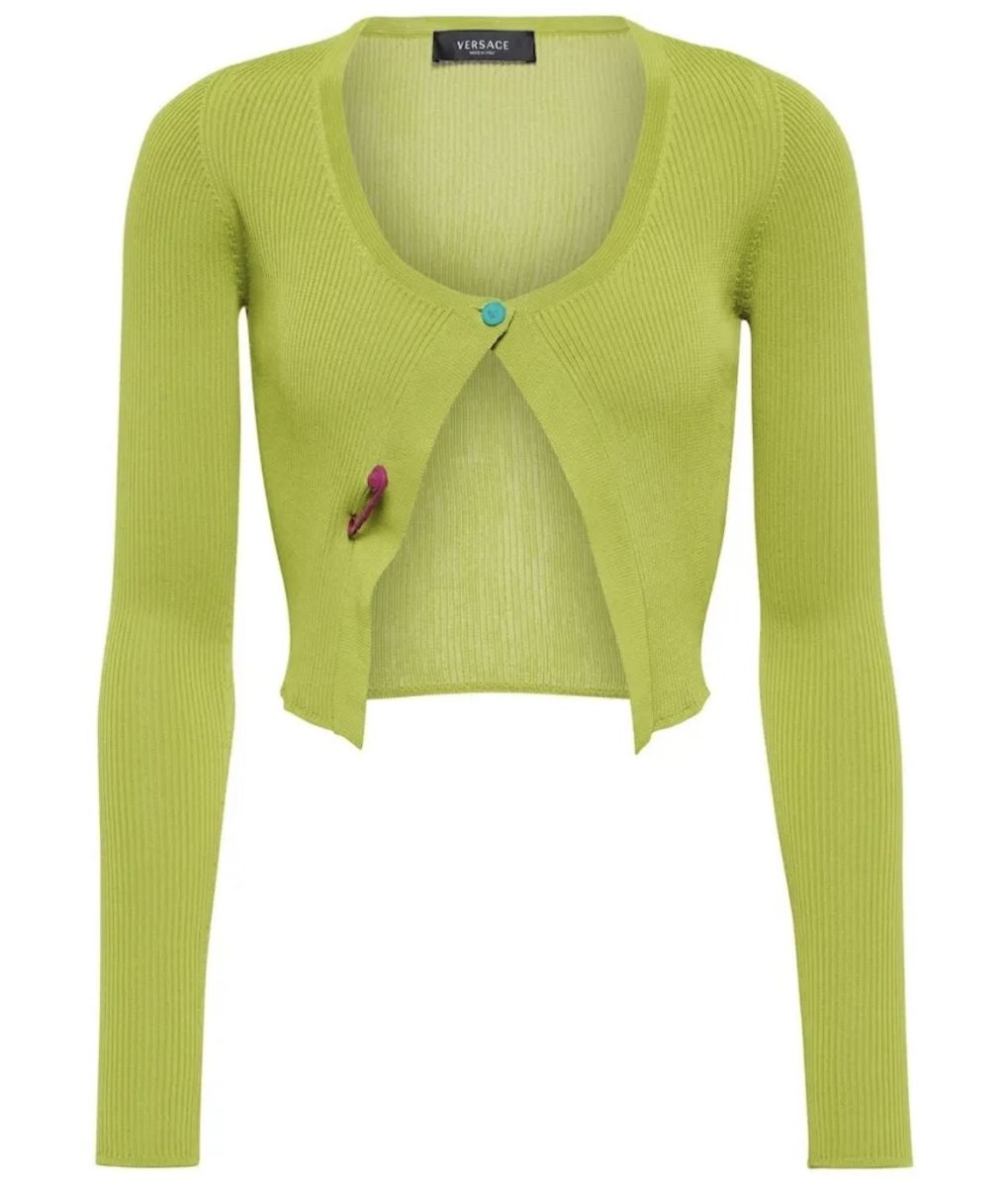 Versace Lime Green Medusa Logo Longsleeve Cropped Top Shirt — photo 6