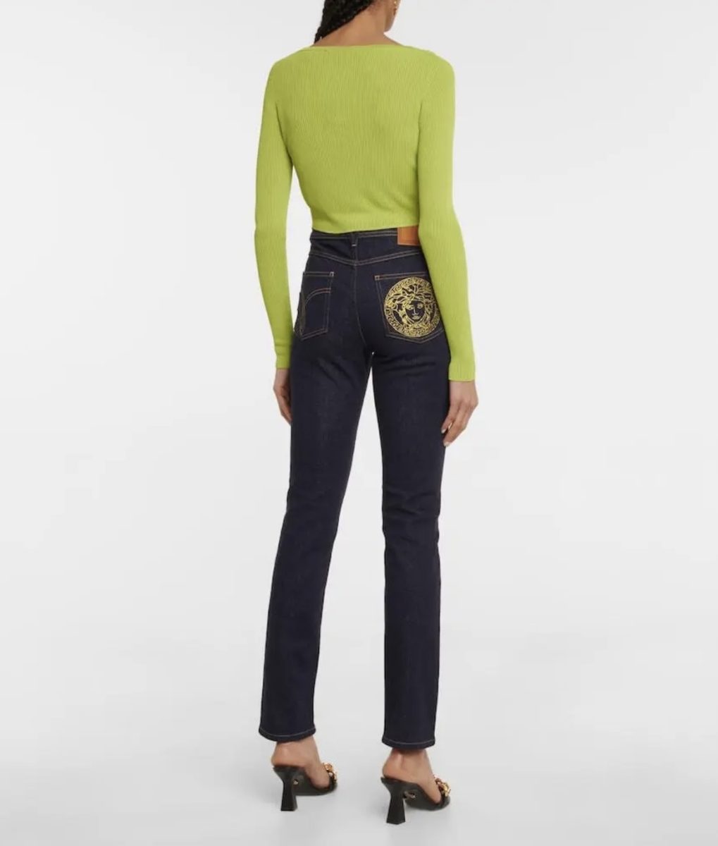 Versace Lime Green Medusa Logo Longsleeve Cropped Top Shirt — photo 8