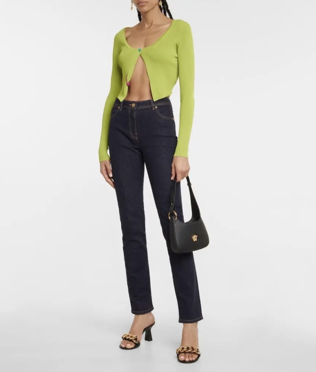 Versace Lime Green Medusa Logo Longsleeve Cropped Top Shirt — photo 7
