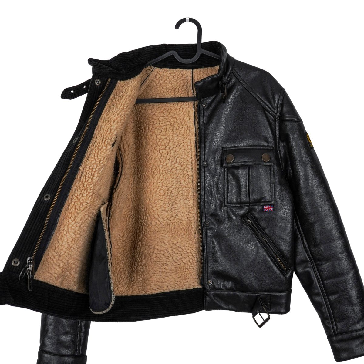 Belstaff England Black Vegan Leather Sherpa Logo Moto Jacket — photo 6