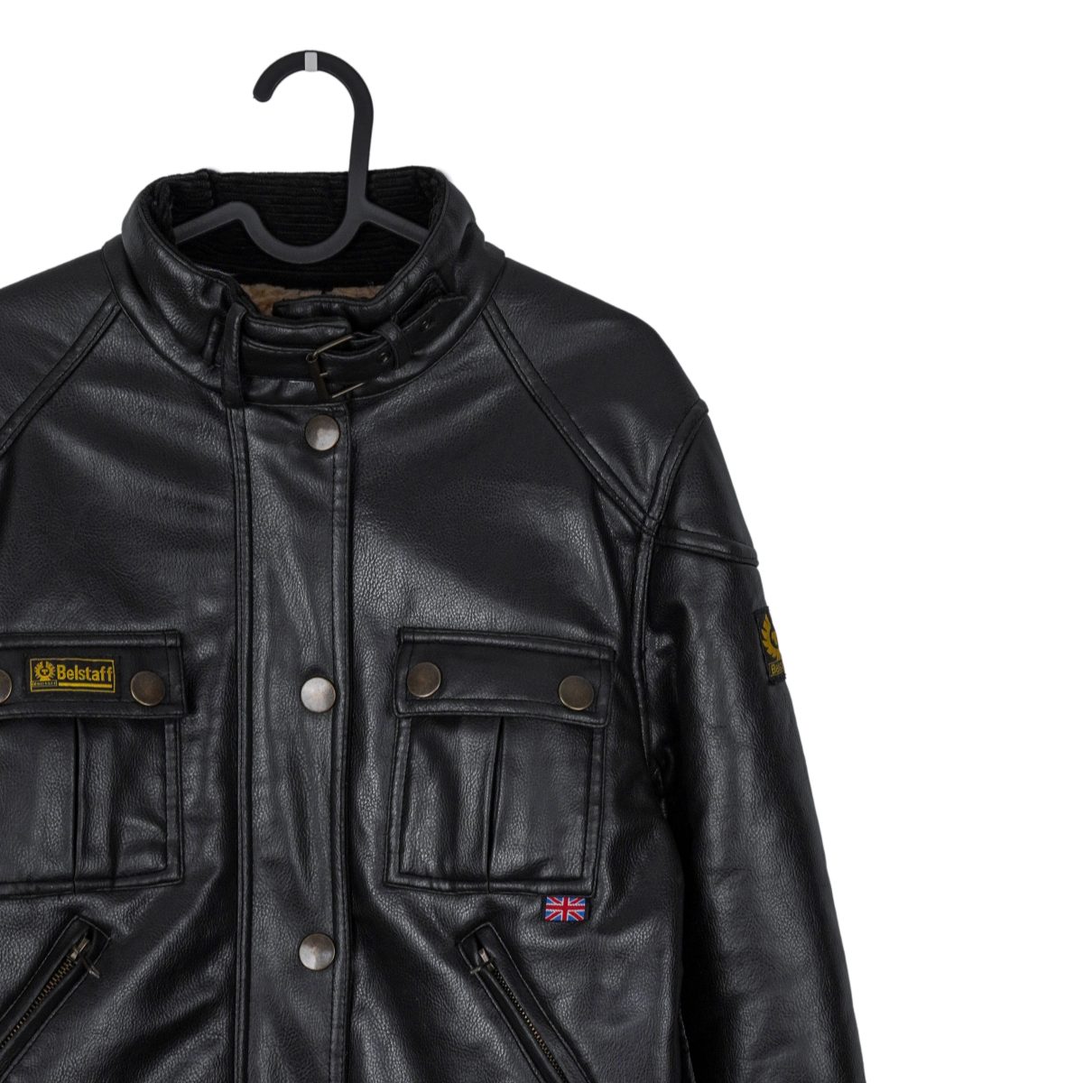 Belstaff England Black Vegan Leather Sherpa Logo Moto Jacket — photo 3