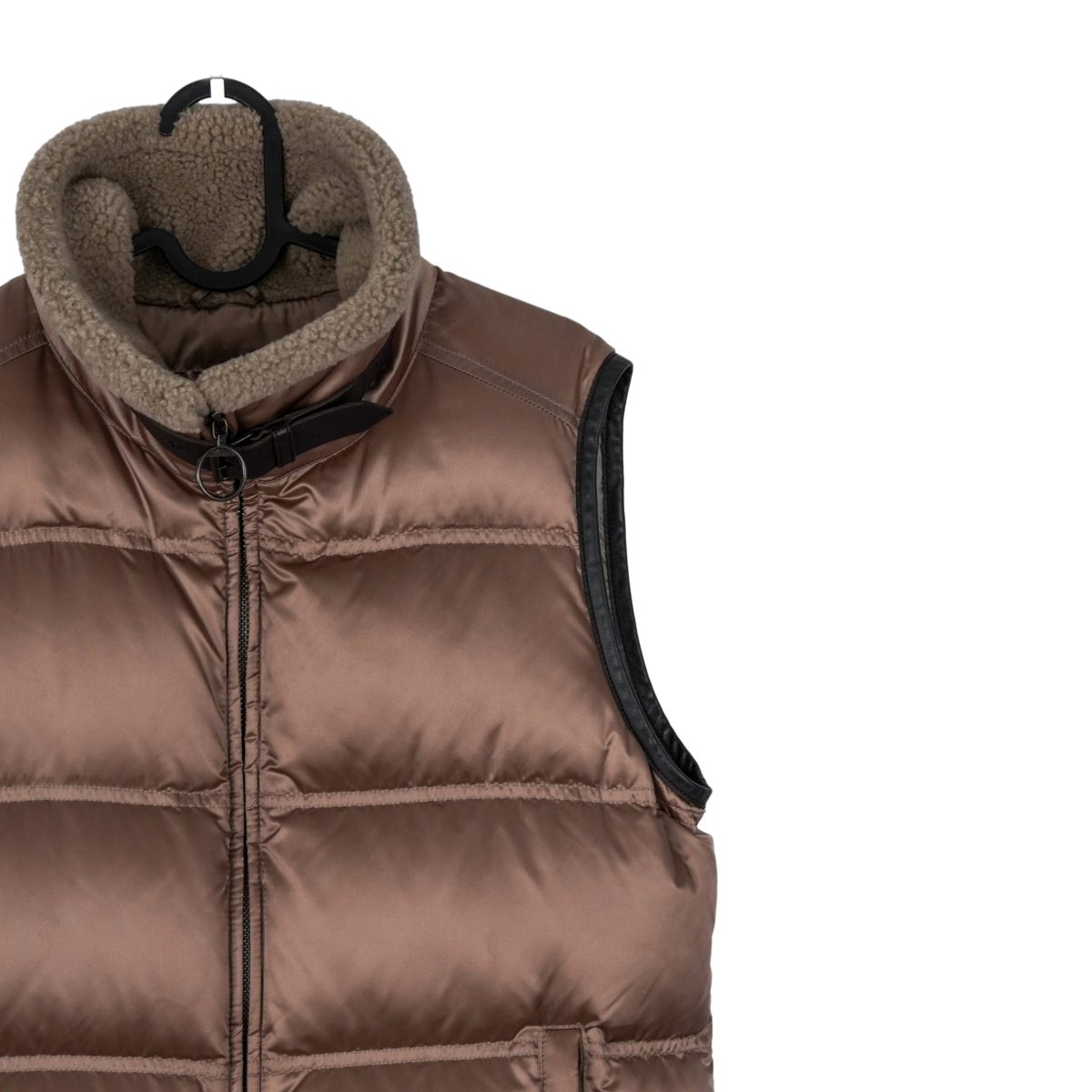 Prada Milano Brown Nylon Shearling Collar Down Vest Jacket — photo 3