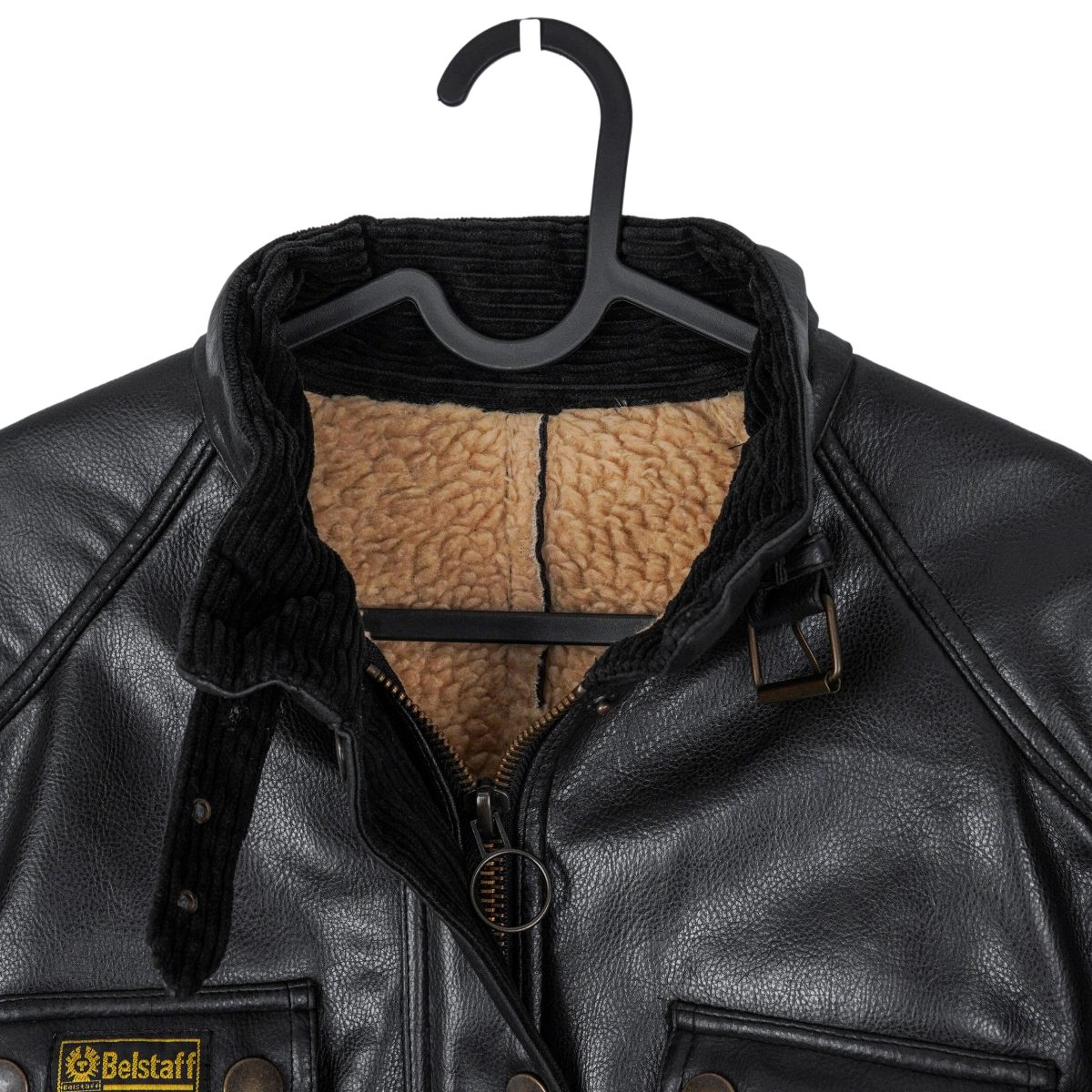 Belstaff England Black Vegan Leather Sherpa Logo Moto Jacket — photo 5