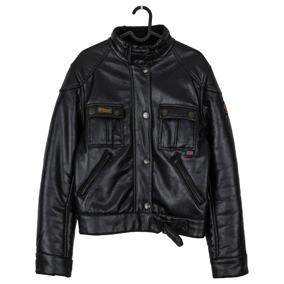 Belstaff England Black Vegan Leather Sherpa Logo Moto Jacket