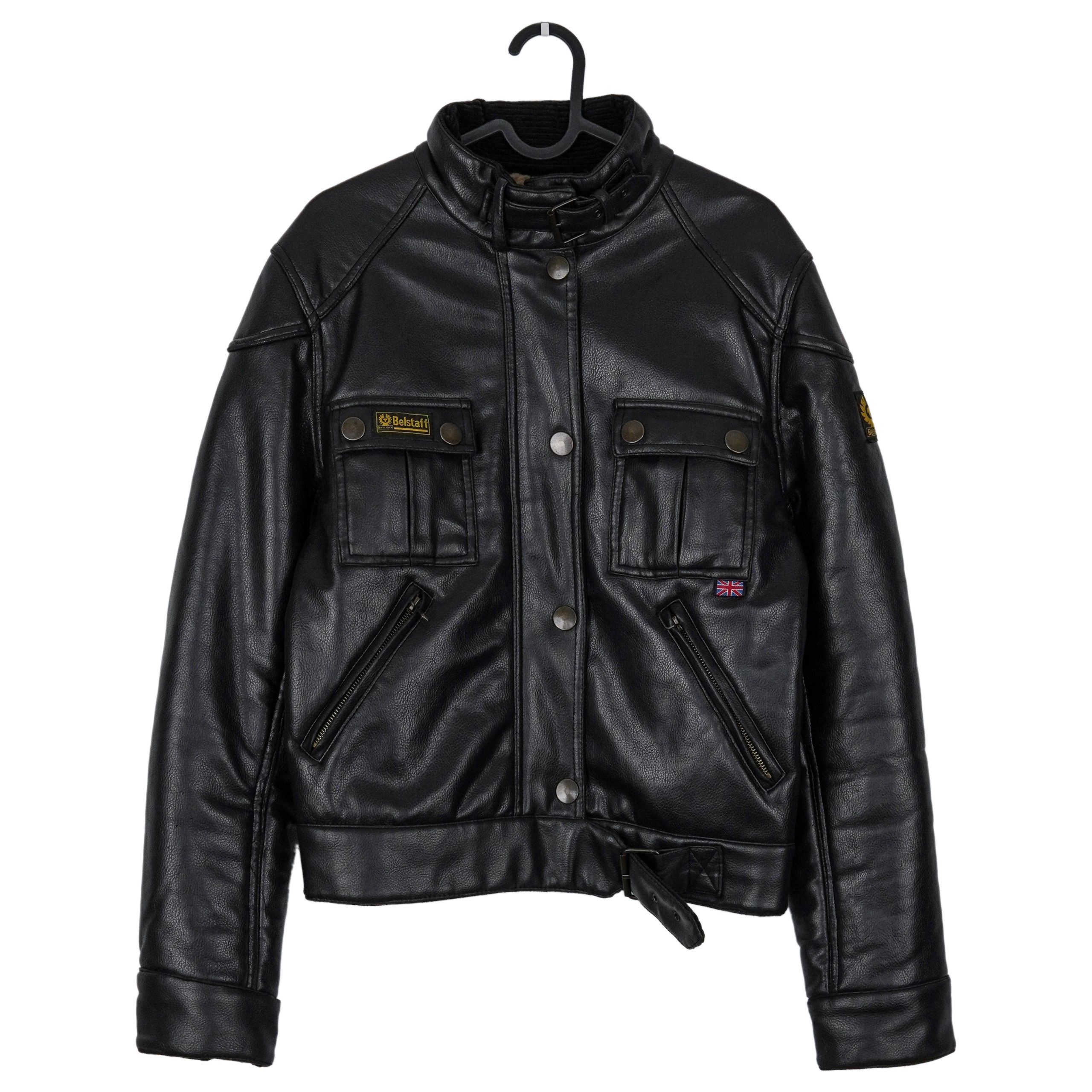 Belstaff England Black Leather Sherpa Patch Logo Moto Jacket