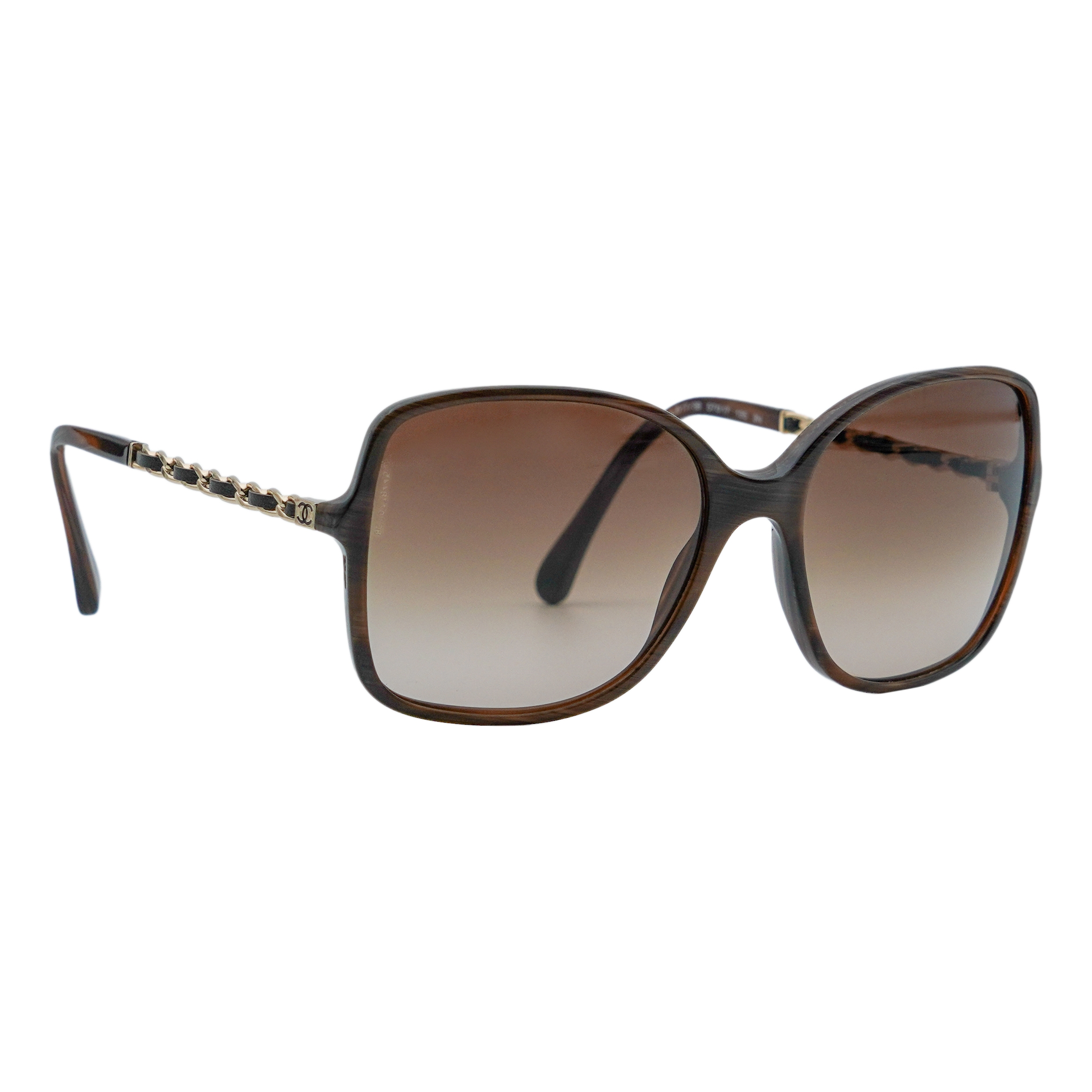 Chanel 5210-Q Brown Oversized Gold Chain Logo Sunglasses