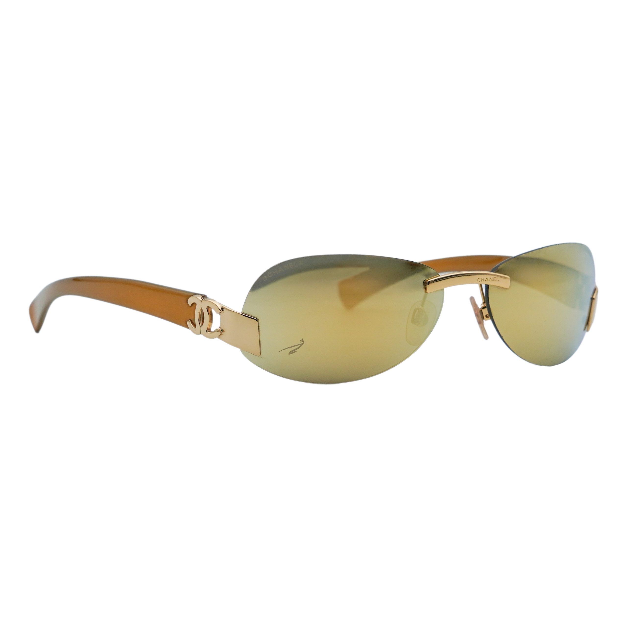 Chanel 4037 Light Brown Rimless Gold CC Logo Sunglasses