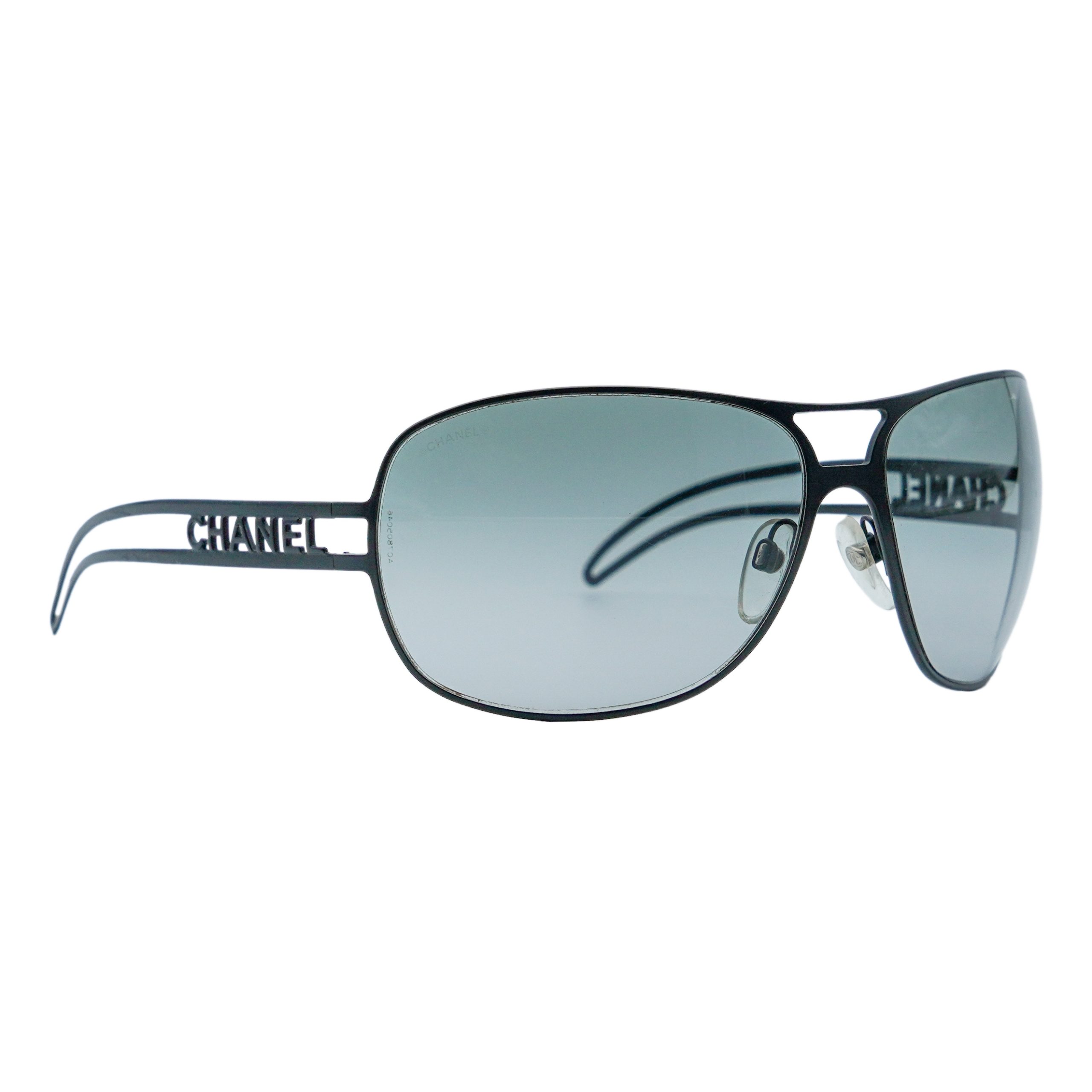 Chanel 4150 Black Metal Cut Out Logo Gradient Sunglasses