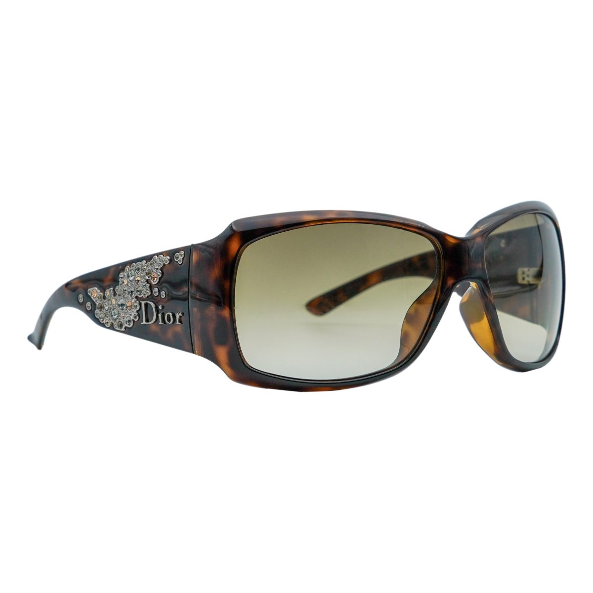 Vintage Dior Strassy 1 Tortoiseshell Crystal Logo Sunglasses