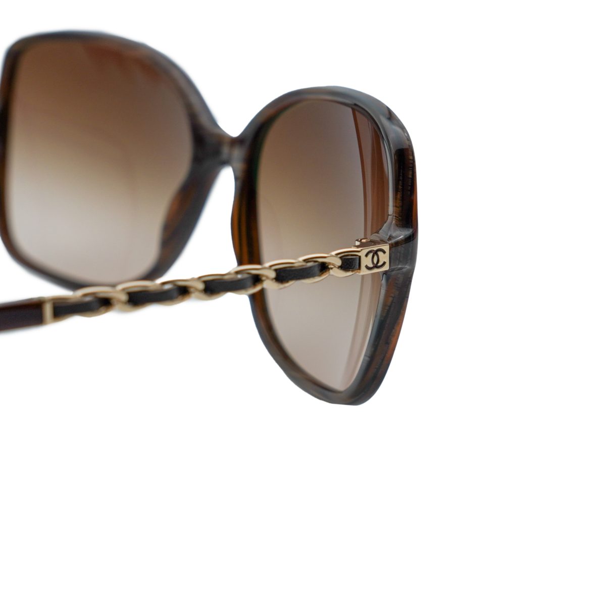 Chanel 5210-Q Brown Oversized Gold Chain Logo Sunglasses — photo 5
