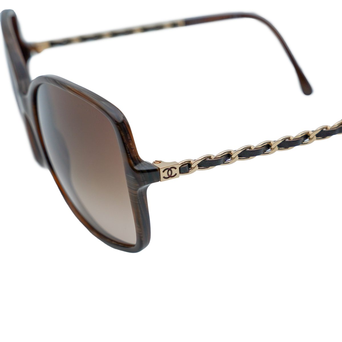 Chanel 5210-Q Brown Oversized Gold Chain Logo Sunglasses — photo 4