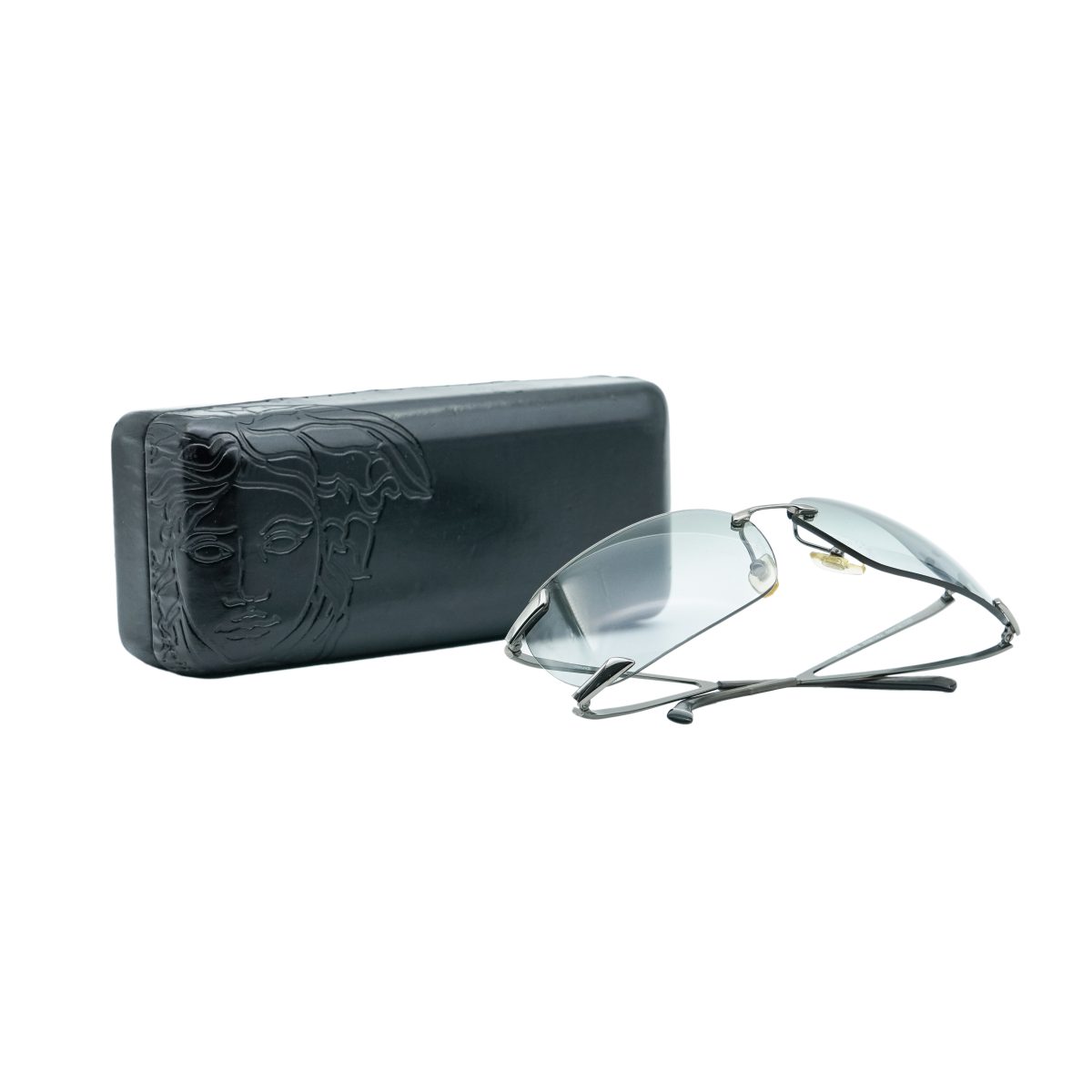 Vintage Versace Medusa Logo Silver Frame Rimless Sunglasses — photo 8