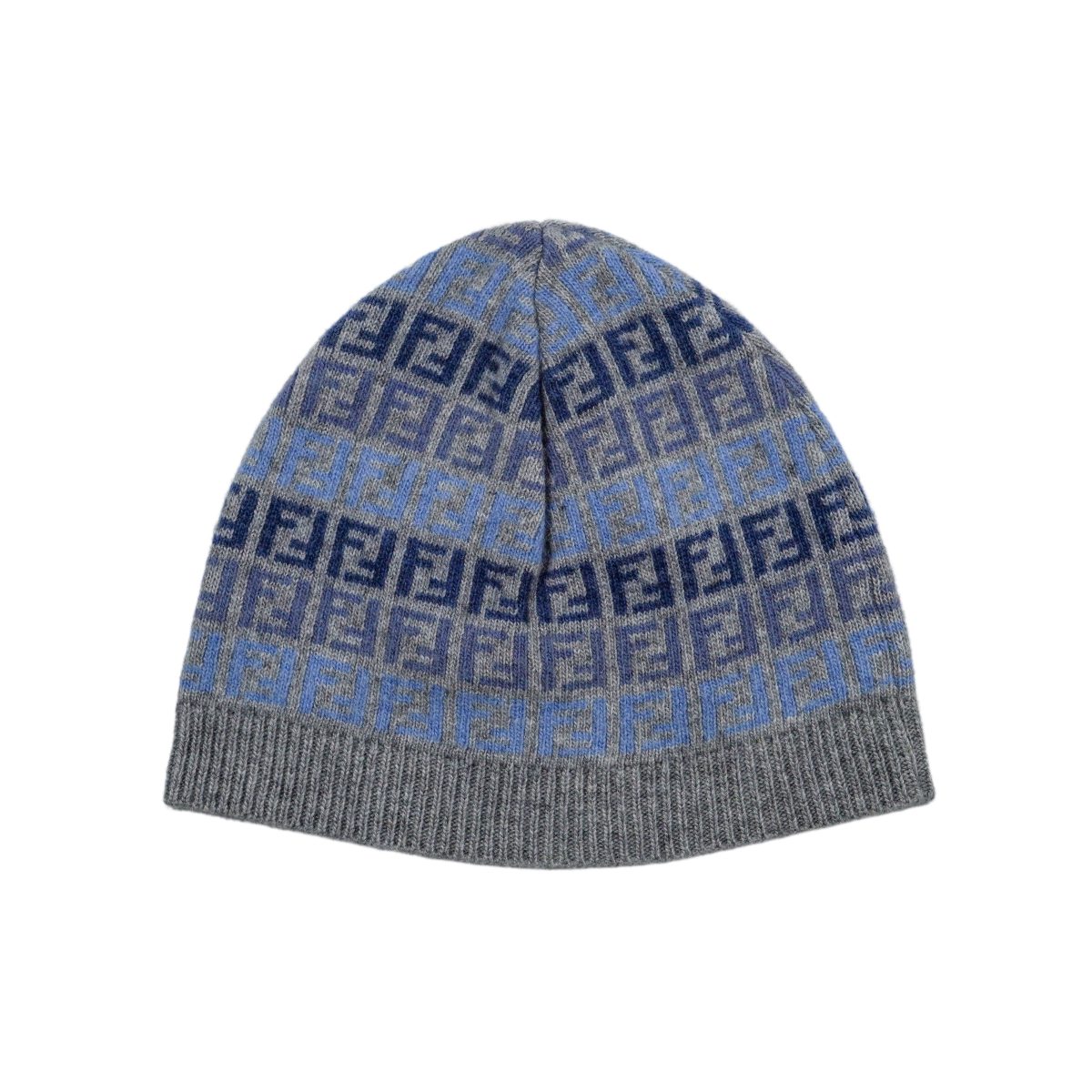 Fendi FF Monogram Blue Gray Wool Knit Scarf Beanie Hat — photo 2