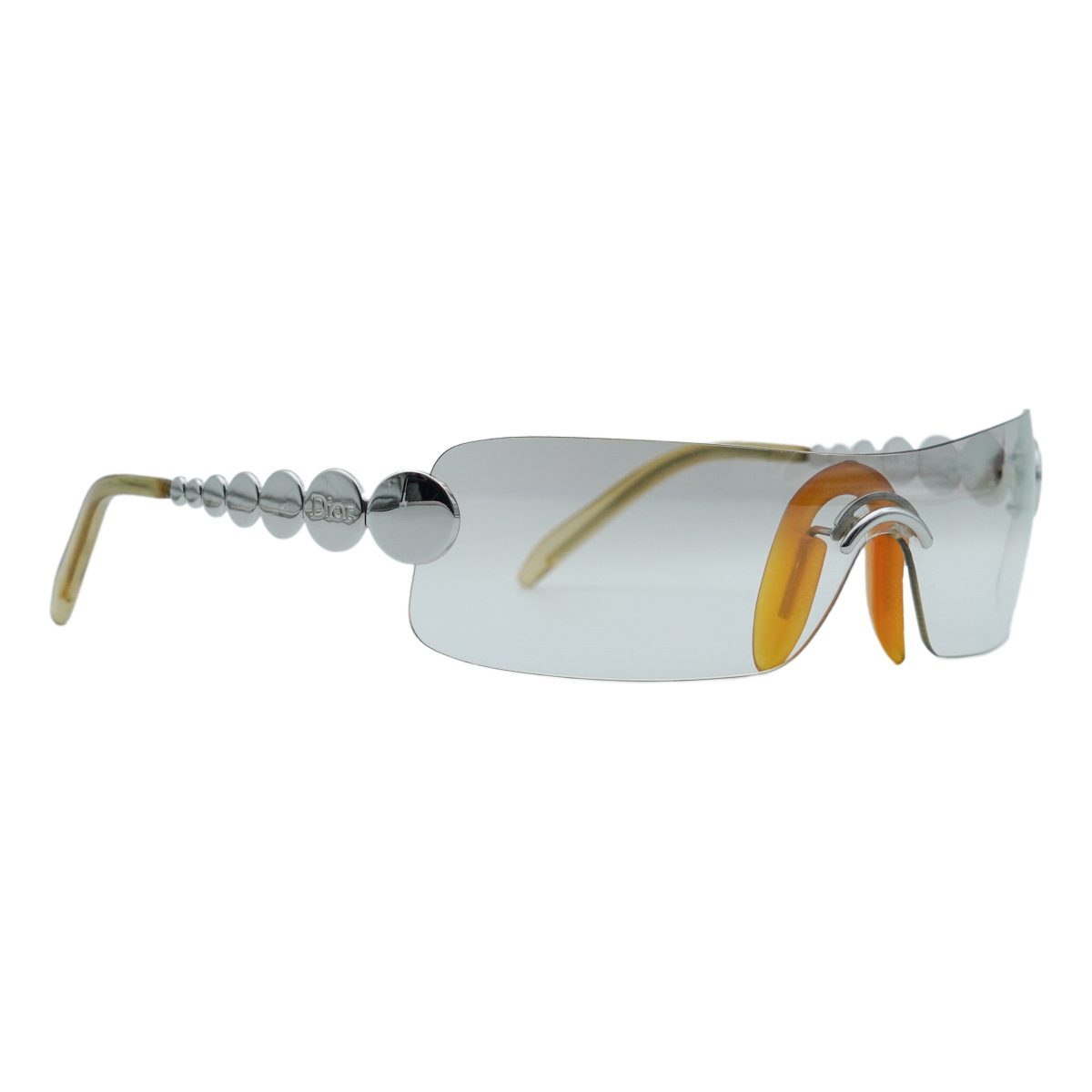 Vintage Dior Ruthenium Metal Rimless Shield Logo Sunglasses