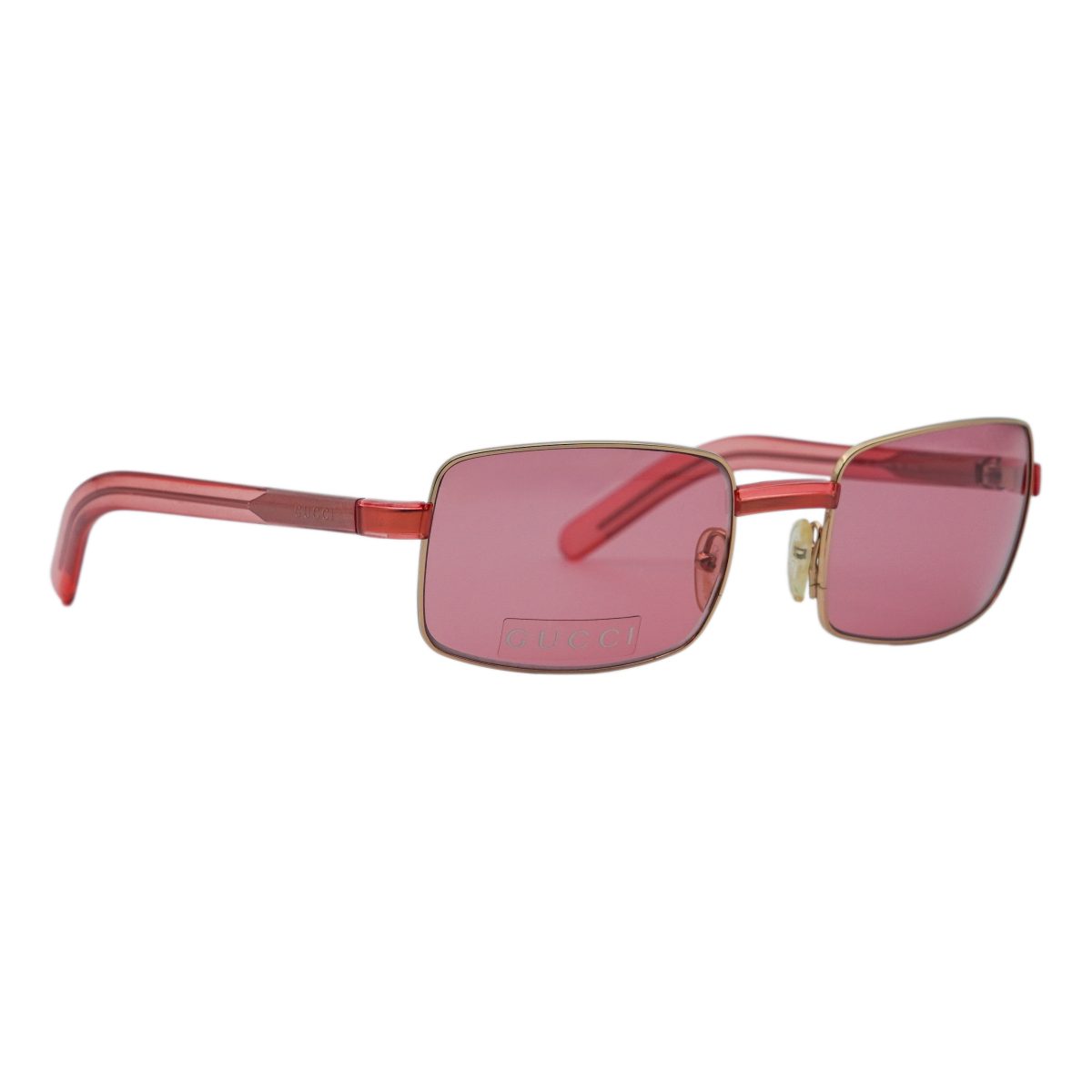 Vintage Gucci GG 1378 Gold Pink Logo Rectangular Sunglasses