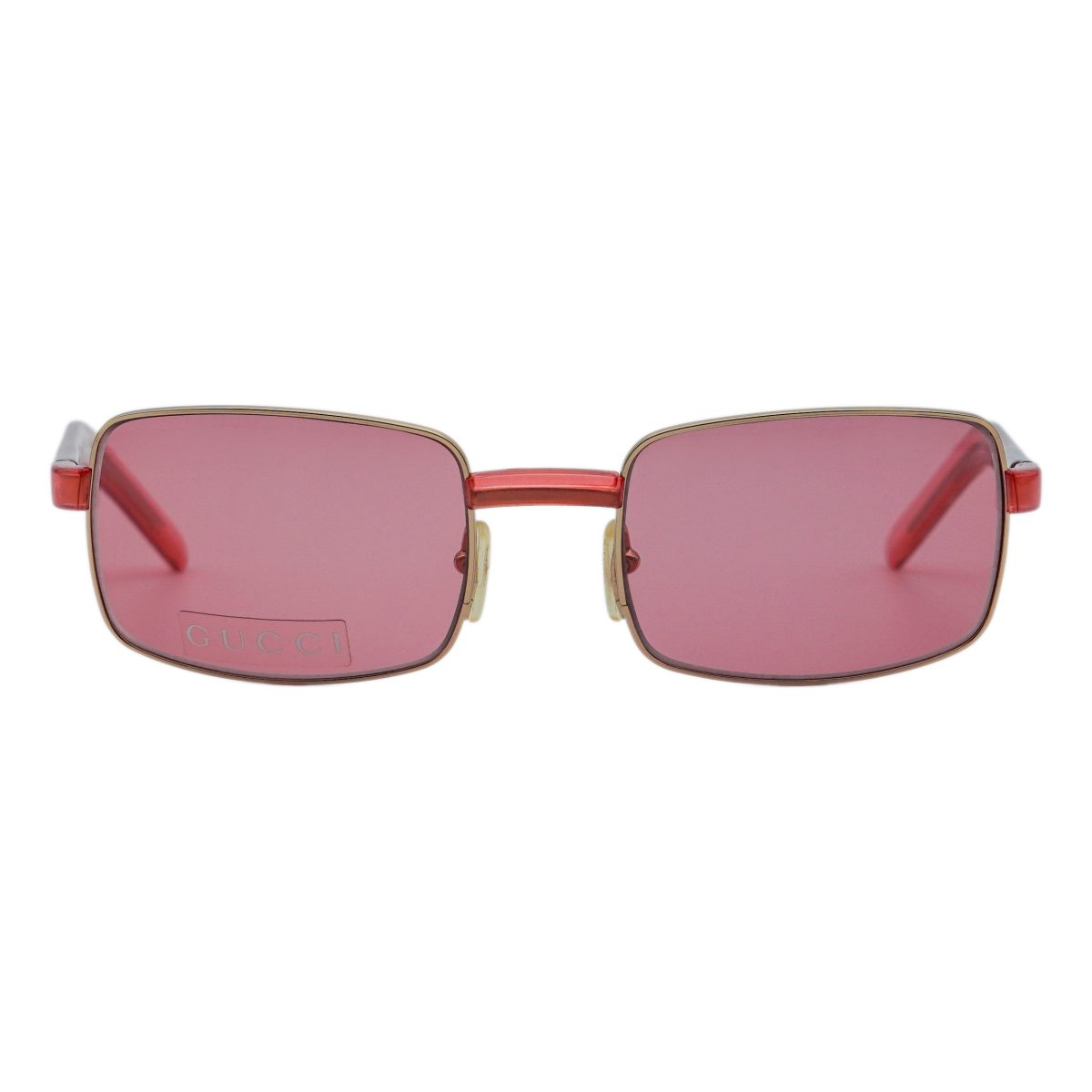 Vintage Gucci GG 1378 Gold Pink Logo Rectangular Sunglasses — photo 2