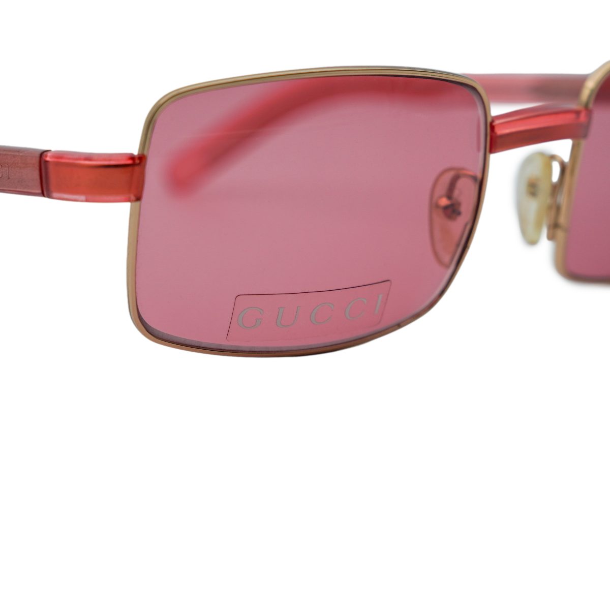 Vintage Gucci GG 1378 Gold Pink Logo Rectangular Sunglasses — photo 6