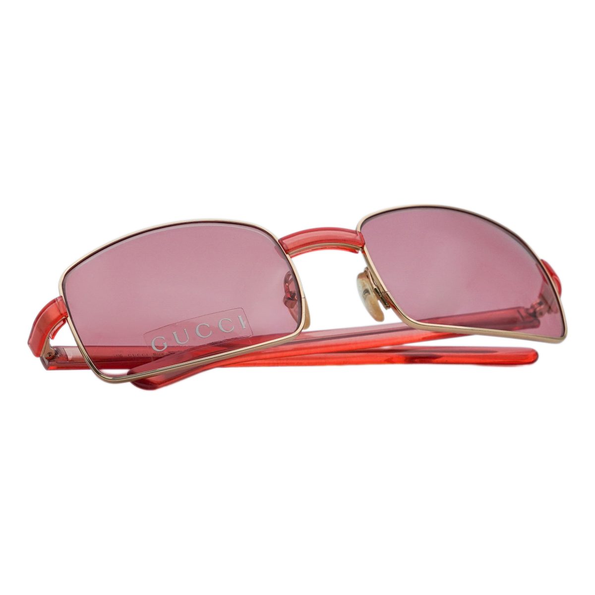 Vintage Gucci GG 1378 Gold Pink Logo Rectangular Sunglasses — photo 9