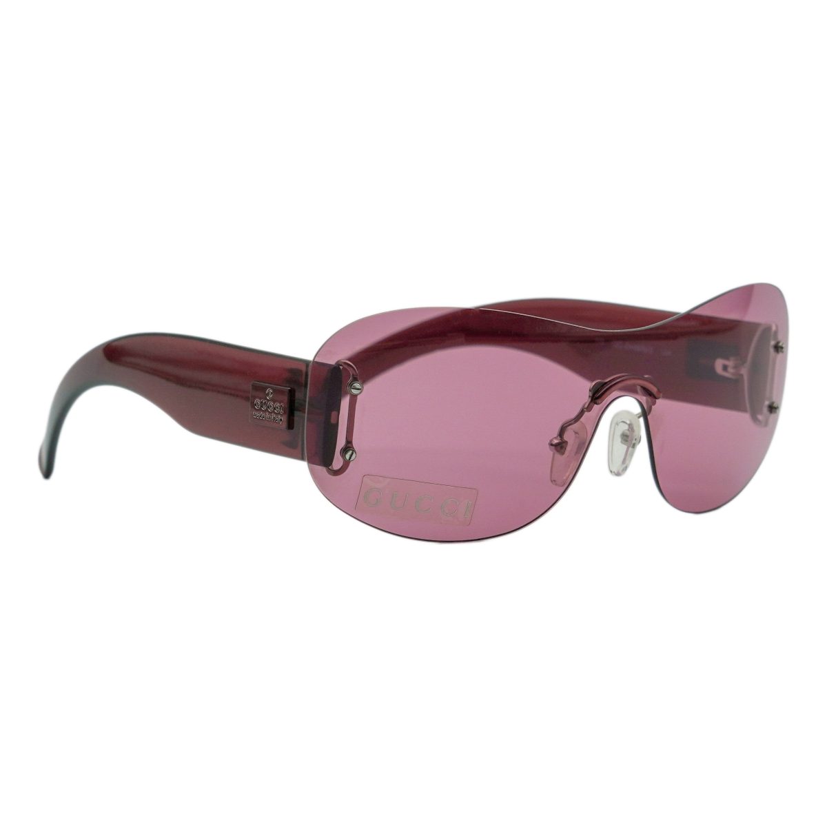Vintage Gucci GG 2448 Red Rimless Shield Logo Sunglasses