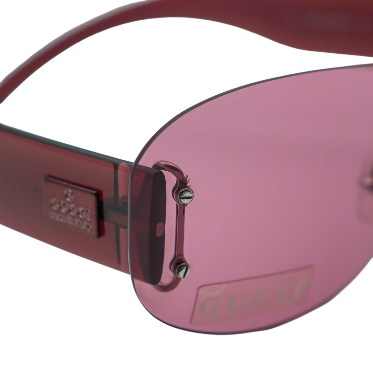 Vintage Gucci GG 2448 Red Rimless Shield Logo Sunglasses — photo 7