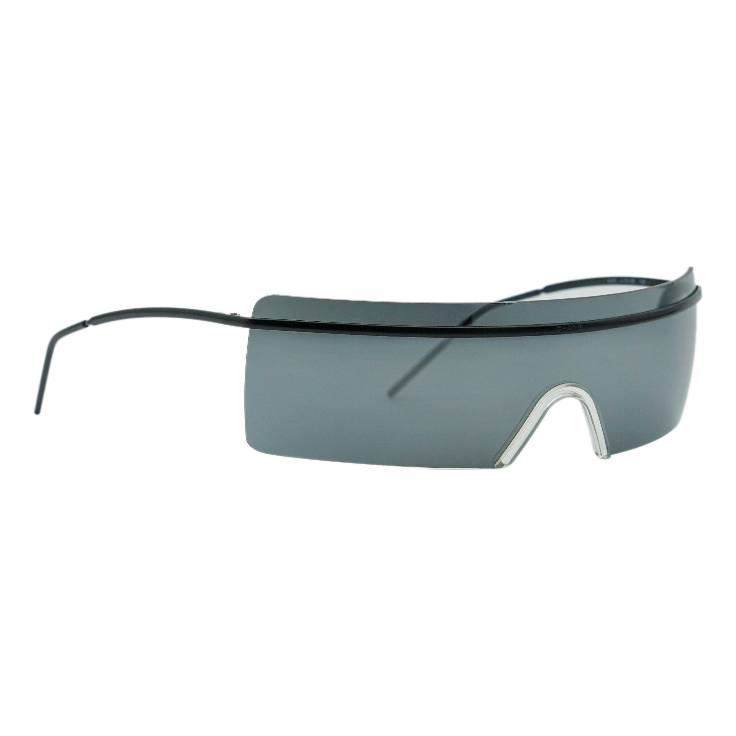 Chanel 4045 Black Rimless Shield Mask Logo Y2K Sunglasses