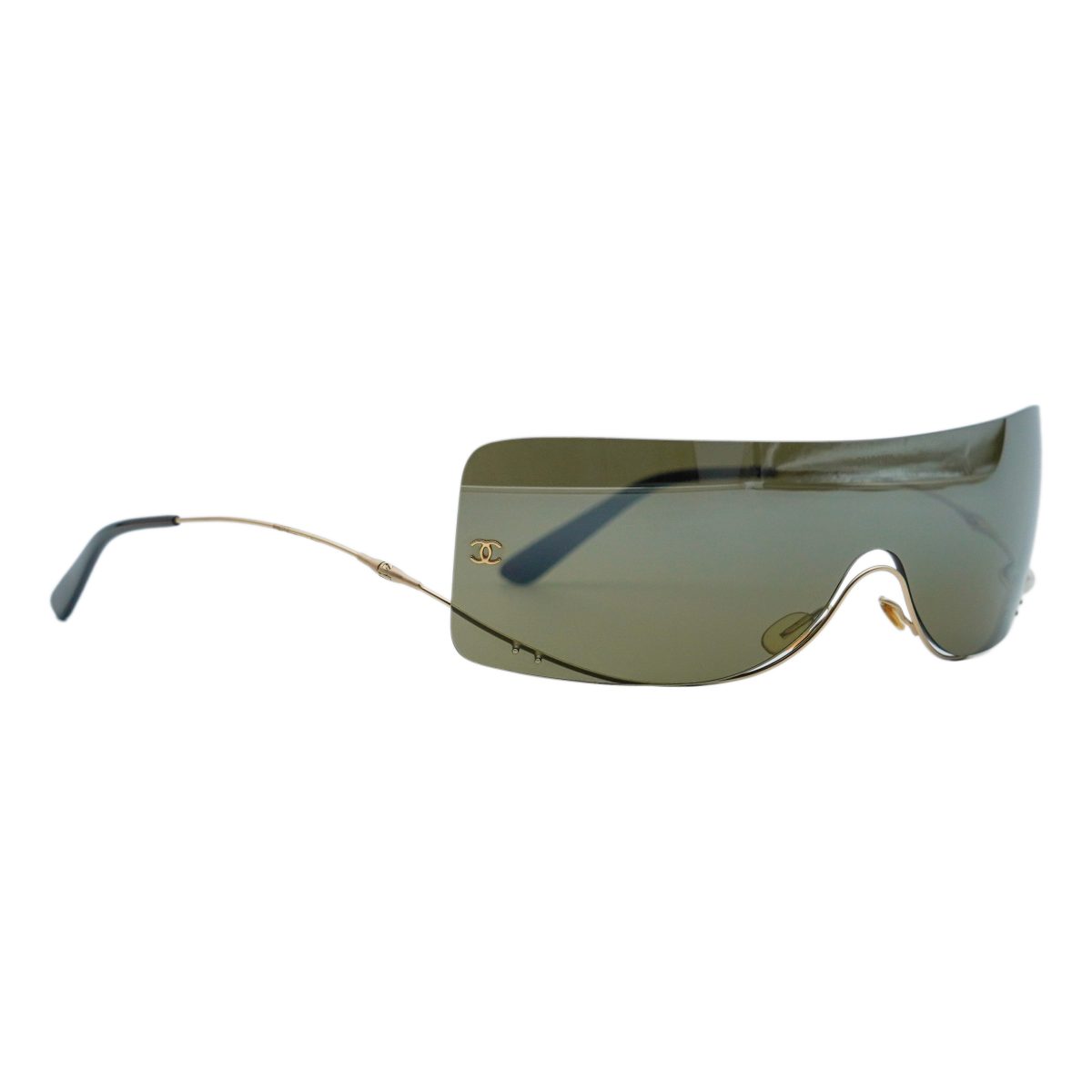 Vintage Chanel 4077 Gold Rimless Shield CC Logo Sunglasses