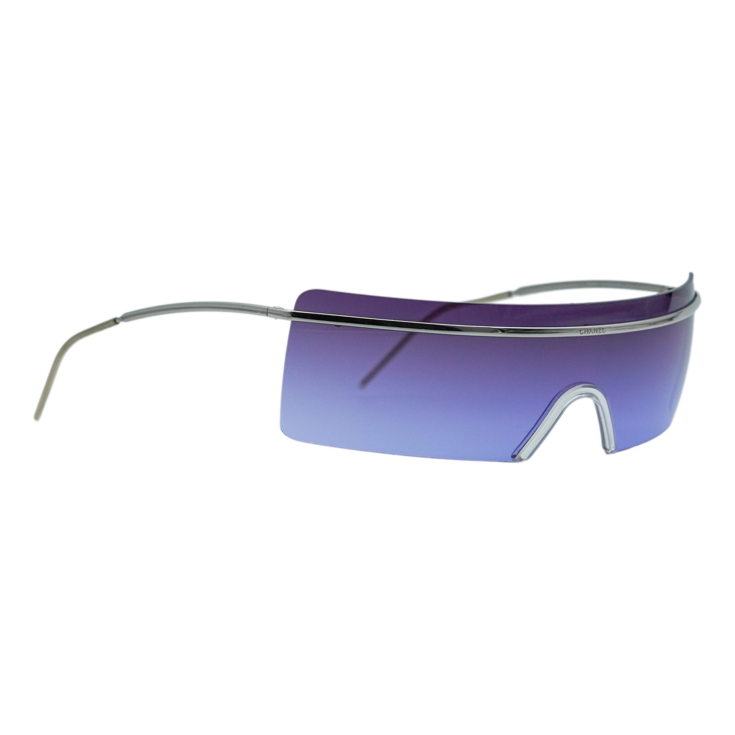 Chanel 4045 Silver Rimless Shield Mask Logo Y2K Sunglasses